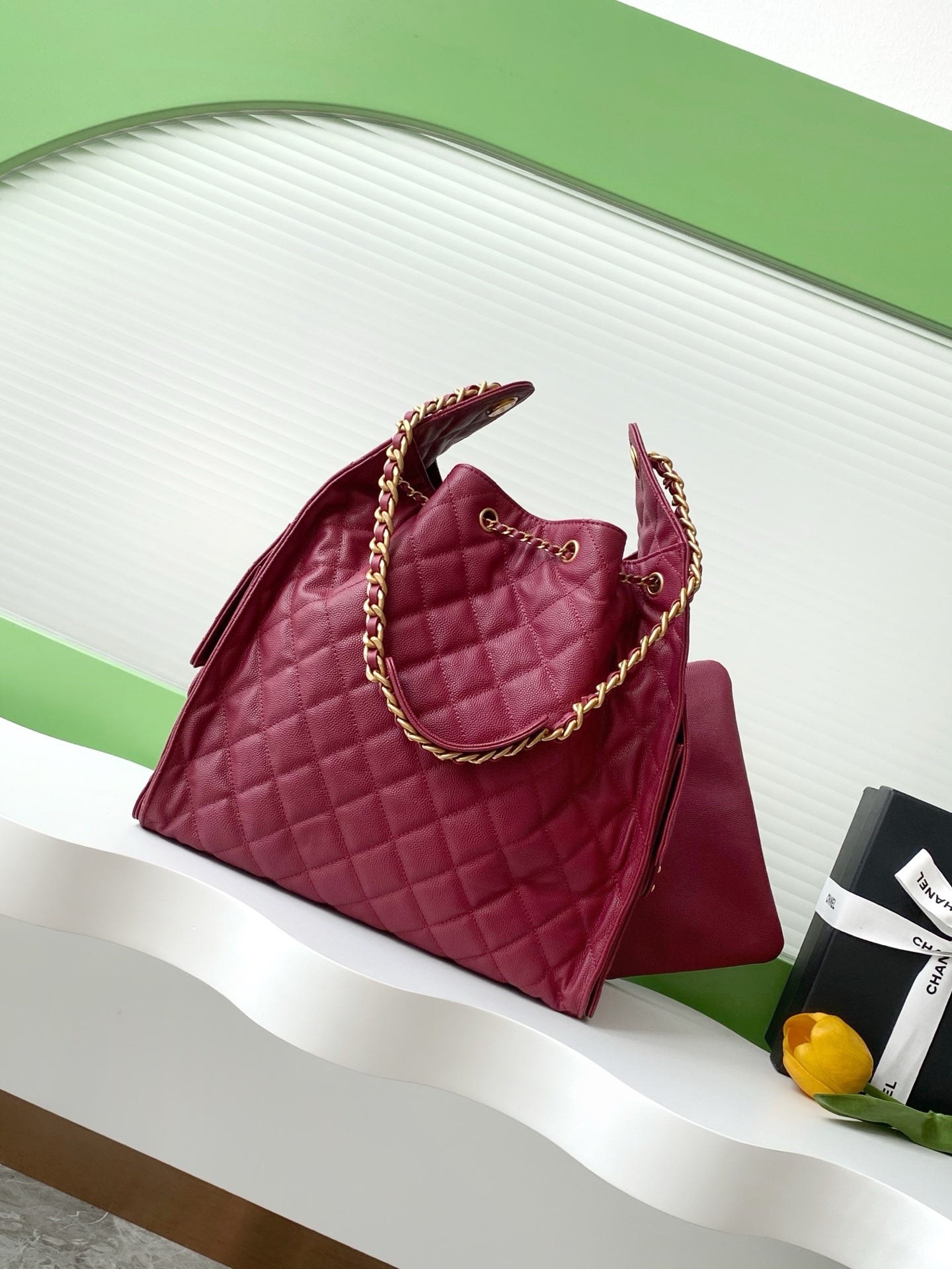 CC 25C Hobo Bags 40cm Dark Red Grained Calfskin