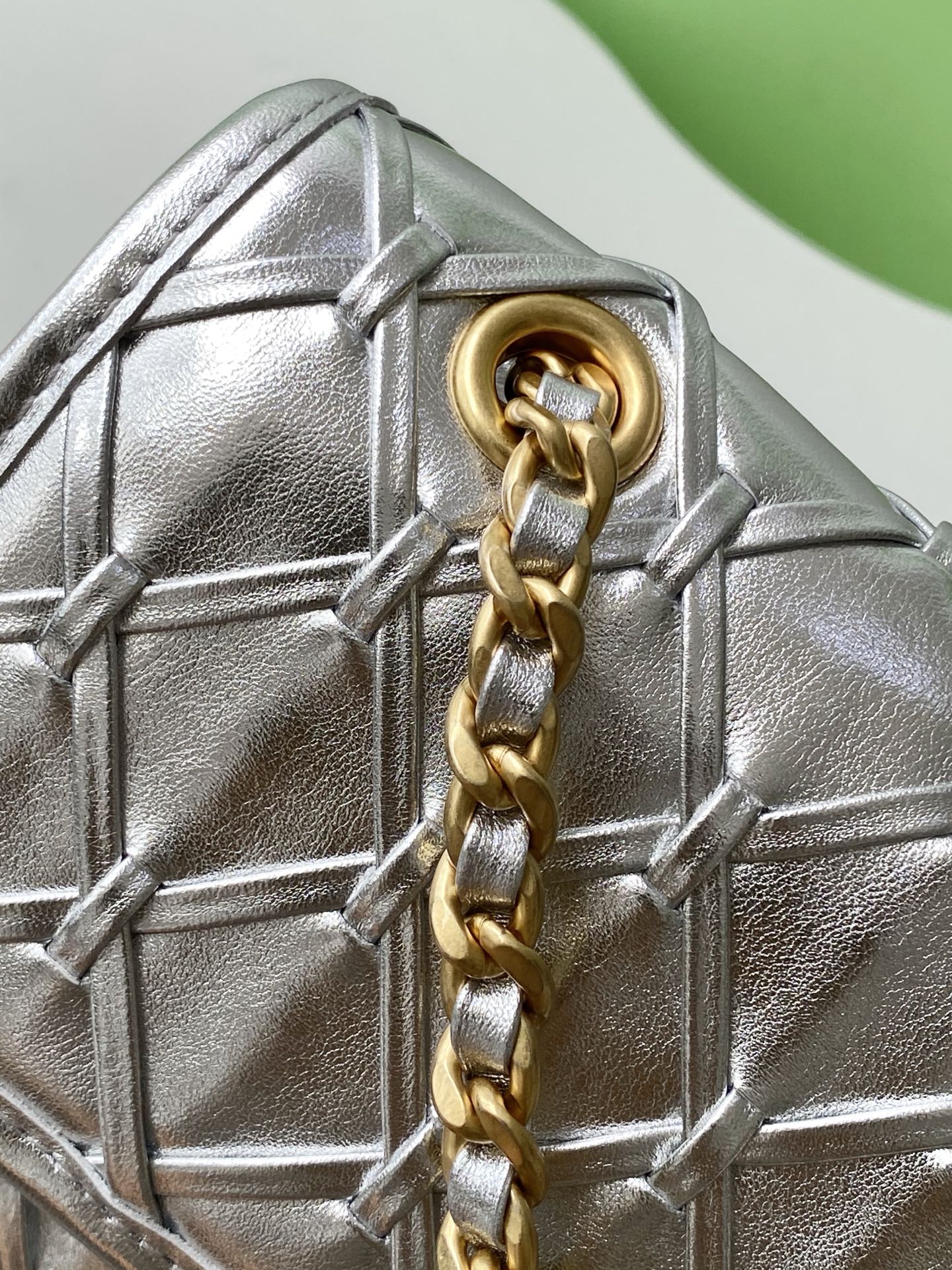 CC 25C Flap Bag 25cm Silver Metalic Quilted Lambskin