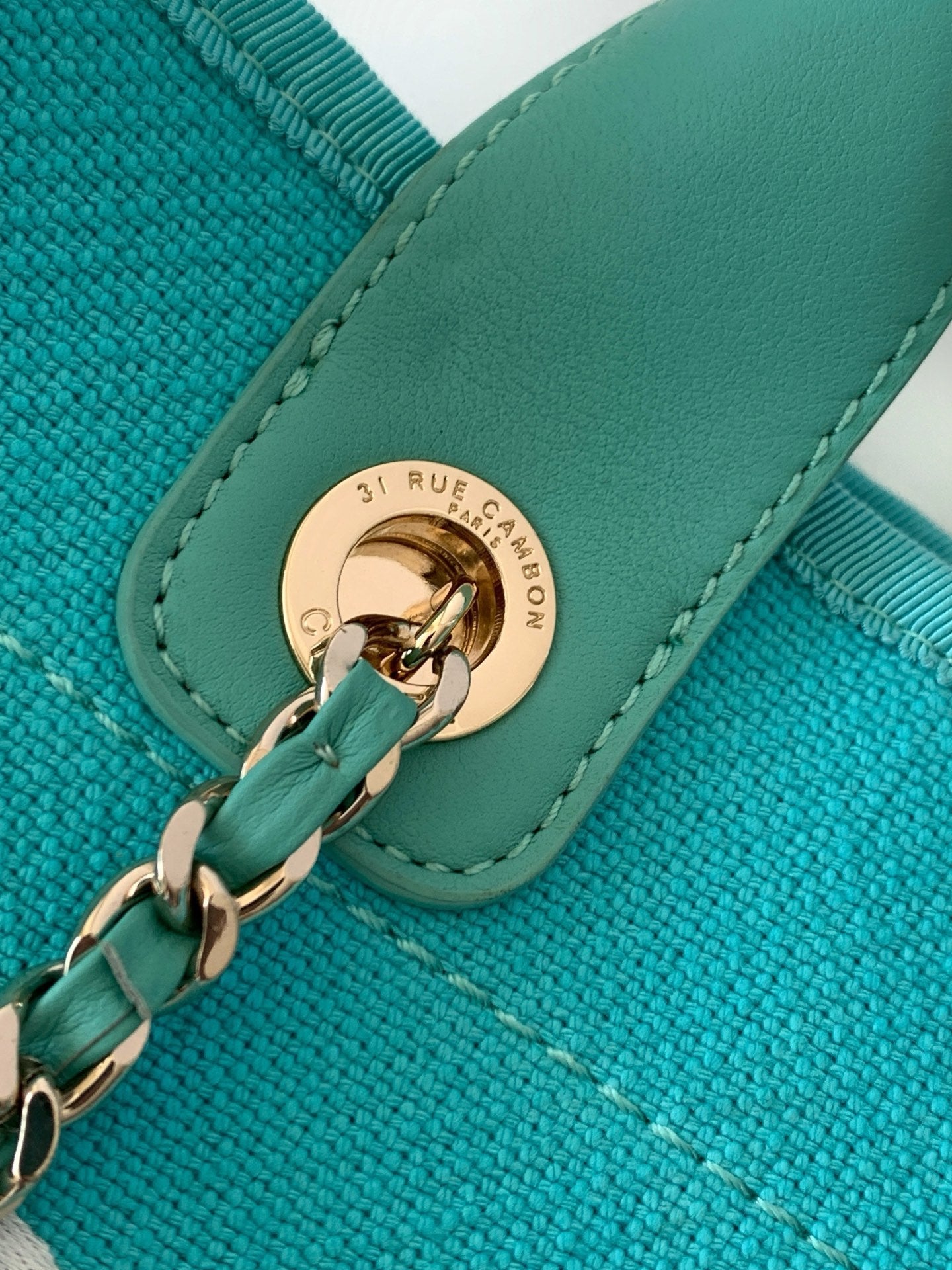 Chanel 25S Tote Bag 33cm in Turquoise Blue Canvas