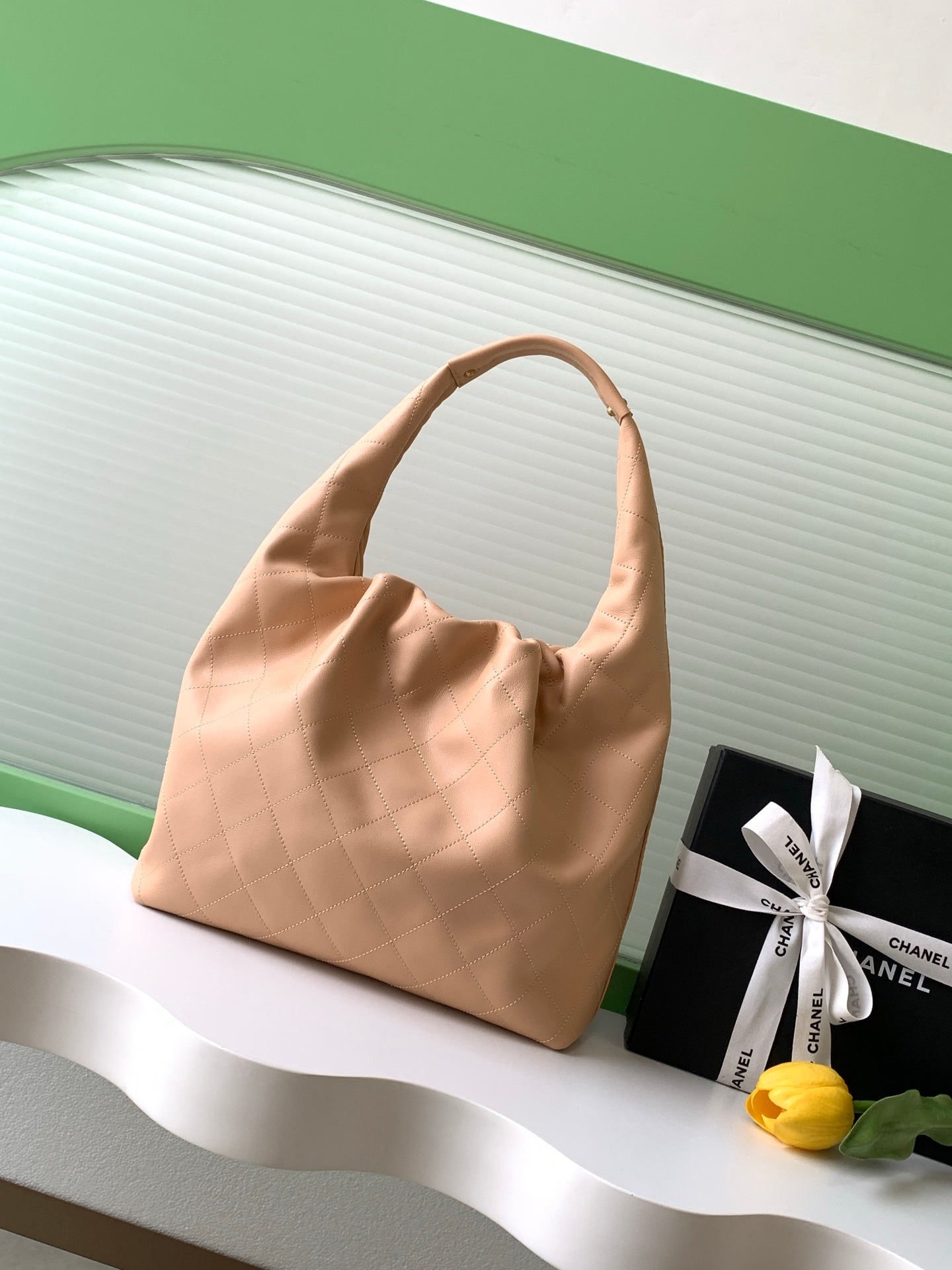 CC 2025 Hobo Bag 45cm Beige Calfskin