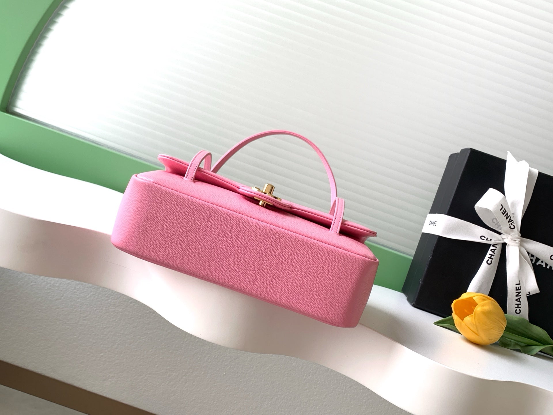 CC 2026 Preppy Coco Bag 22cm Light Pink Caviar Leather Gold Hardware