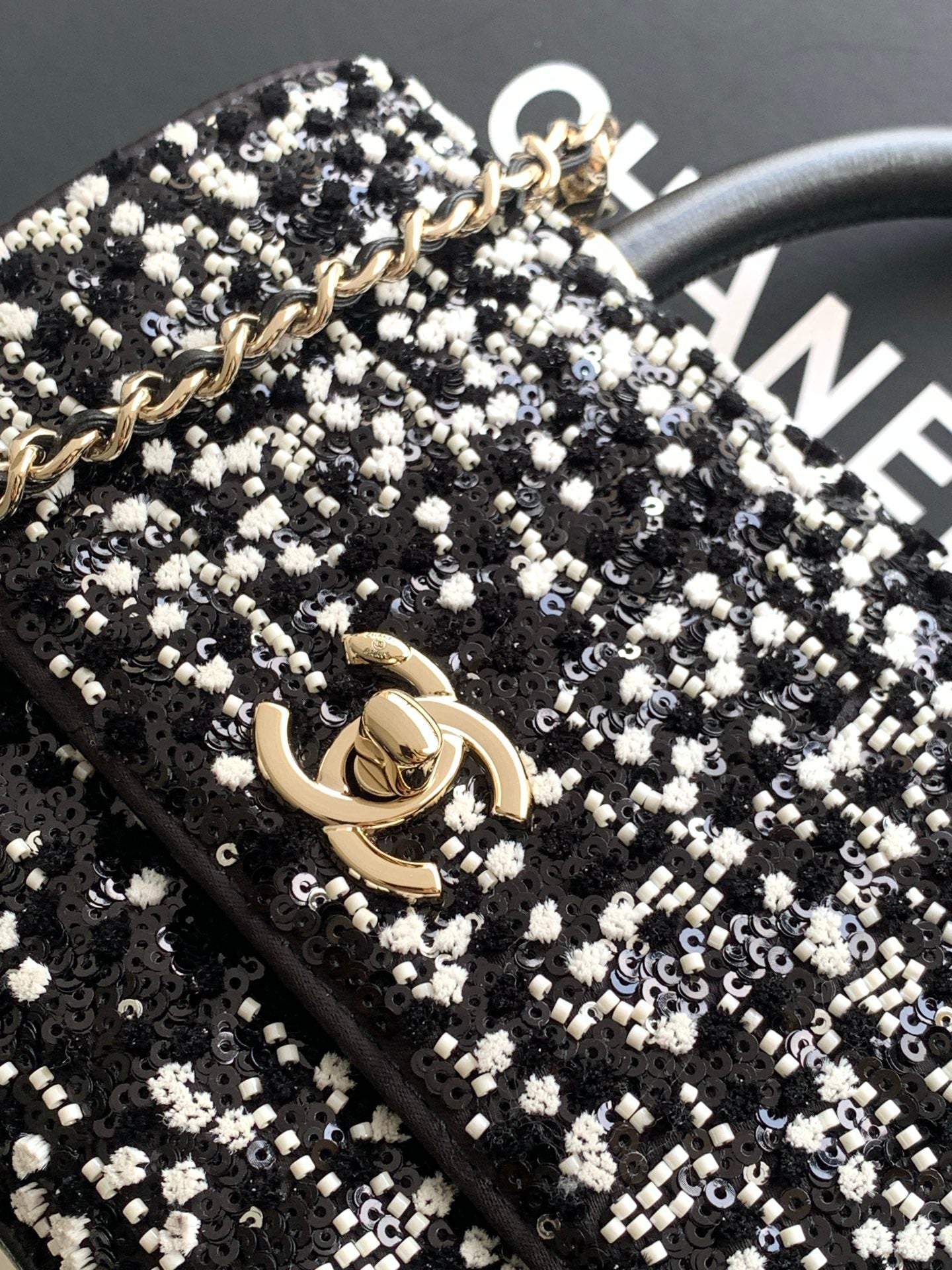 CC AS2215 Mini Flap Bag with Top Handle Black Tweed