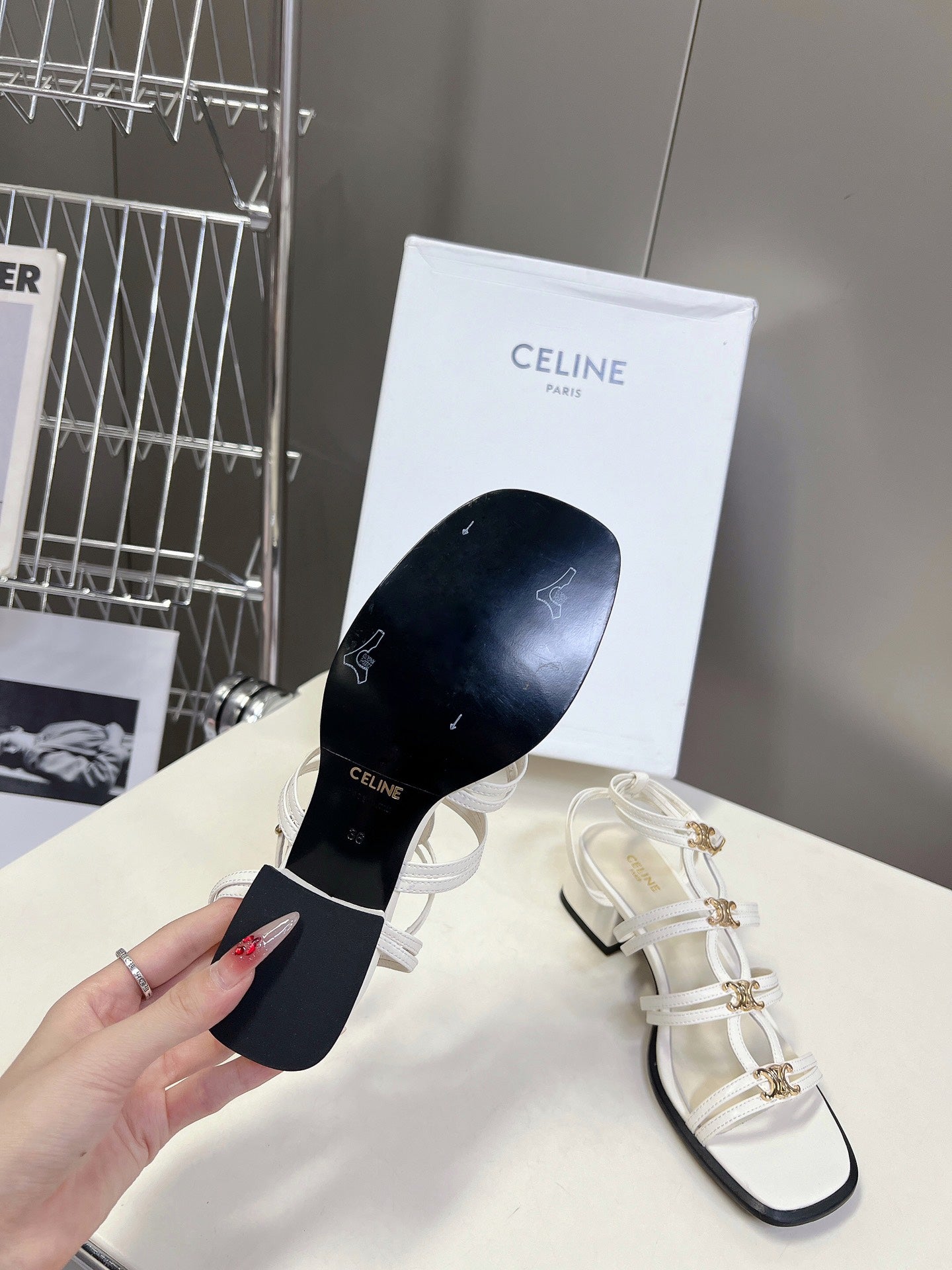 CELINE Sandals Clemence Multi White Leather