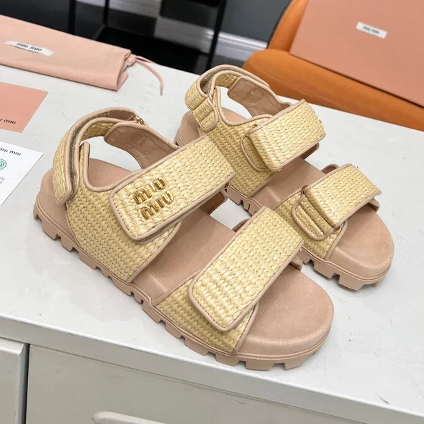 Miumiu 2026 Velcro Sandals Raffia Fiber 935597
