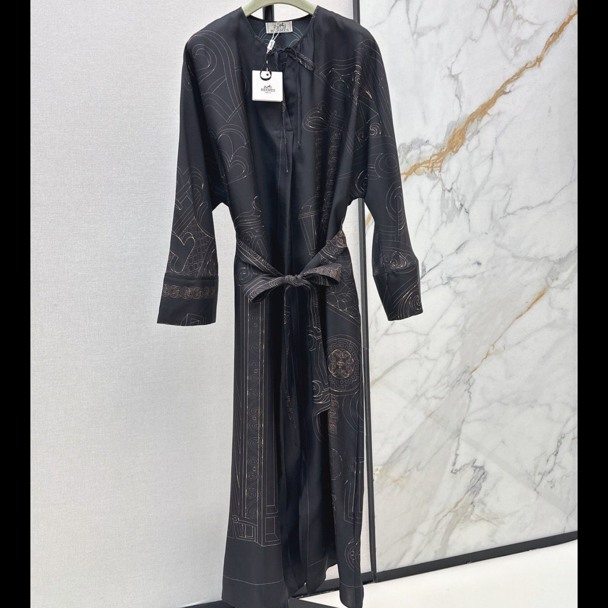 Hermes 26s Printed Silk Dress 786