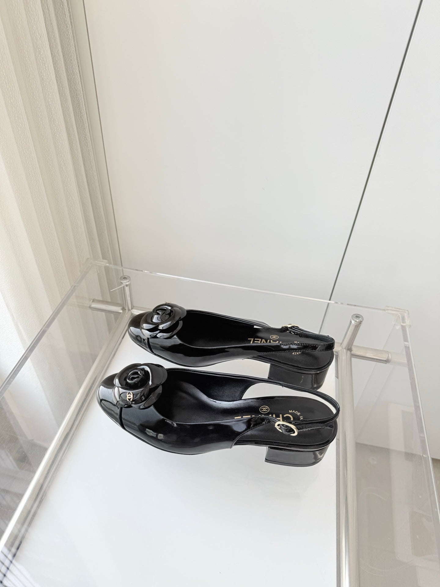 CC 26s Slingback Floral 3.5cm Black Patent Leather 597414