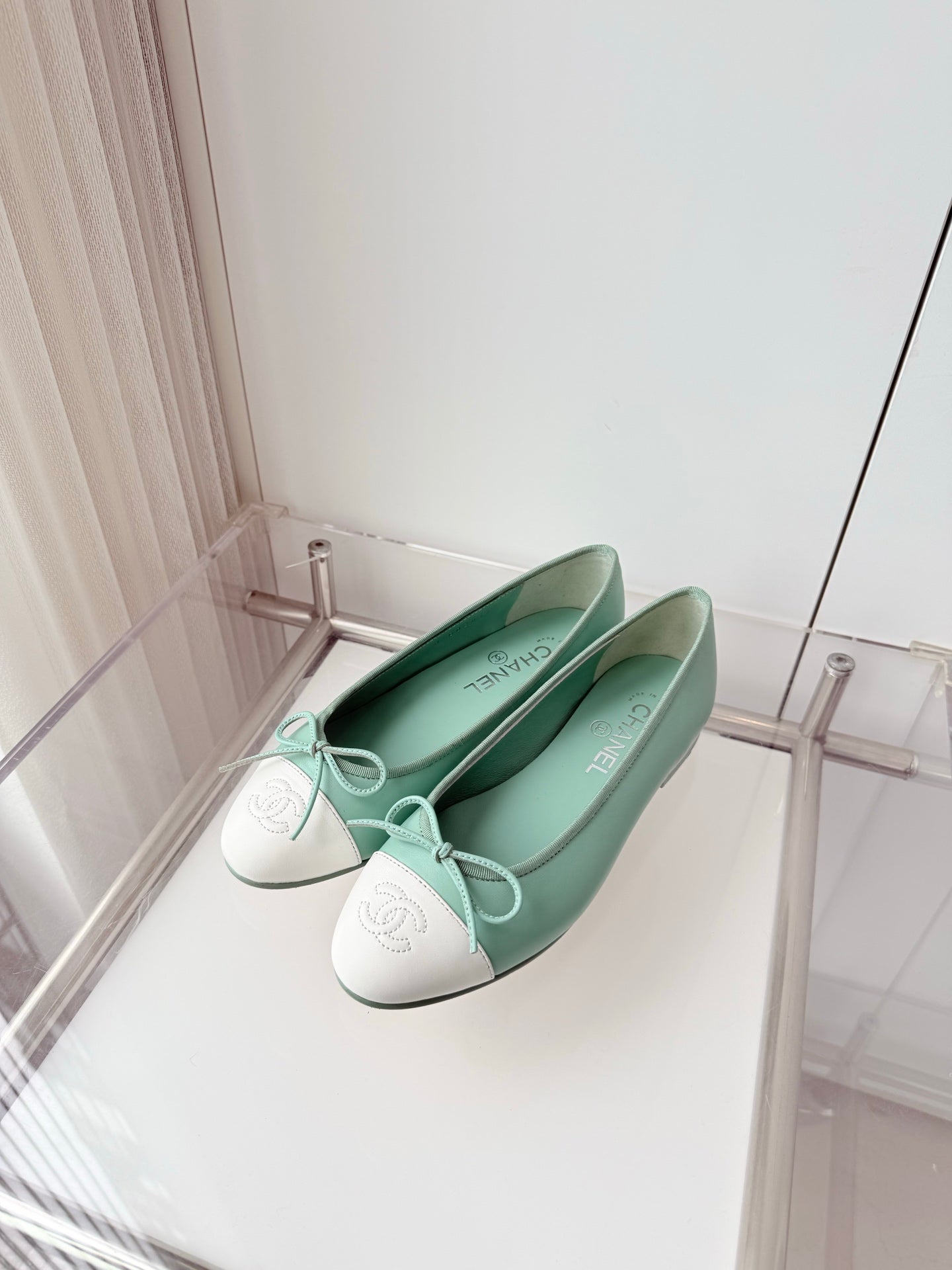 Chanel 2026 Ballet Flat Mint Green White Lambskin 697402