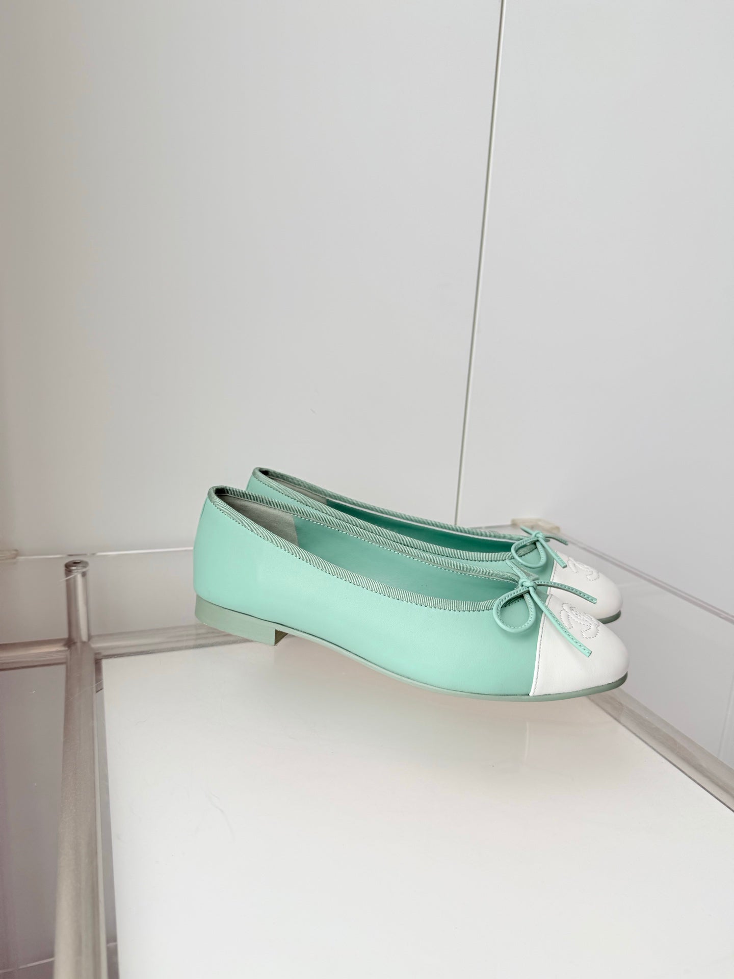 Chanel 2026 Ballet Flat Mint Green White Lambskin 697402