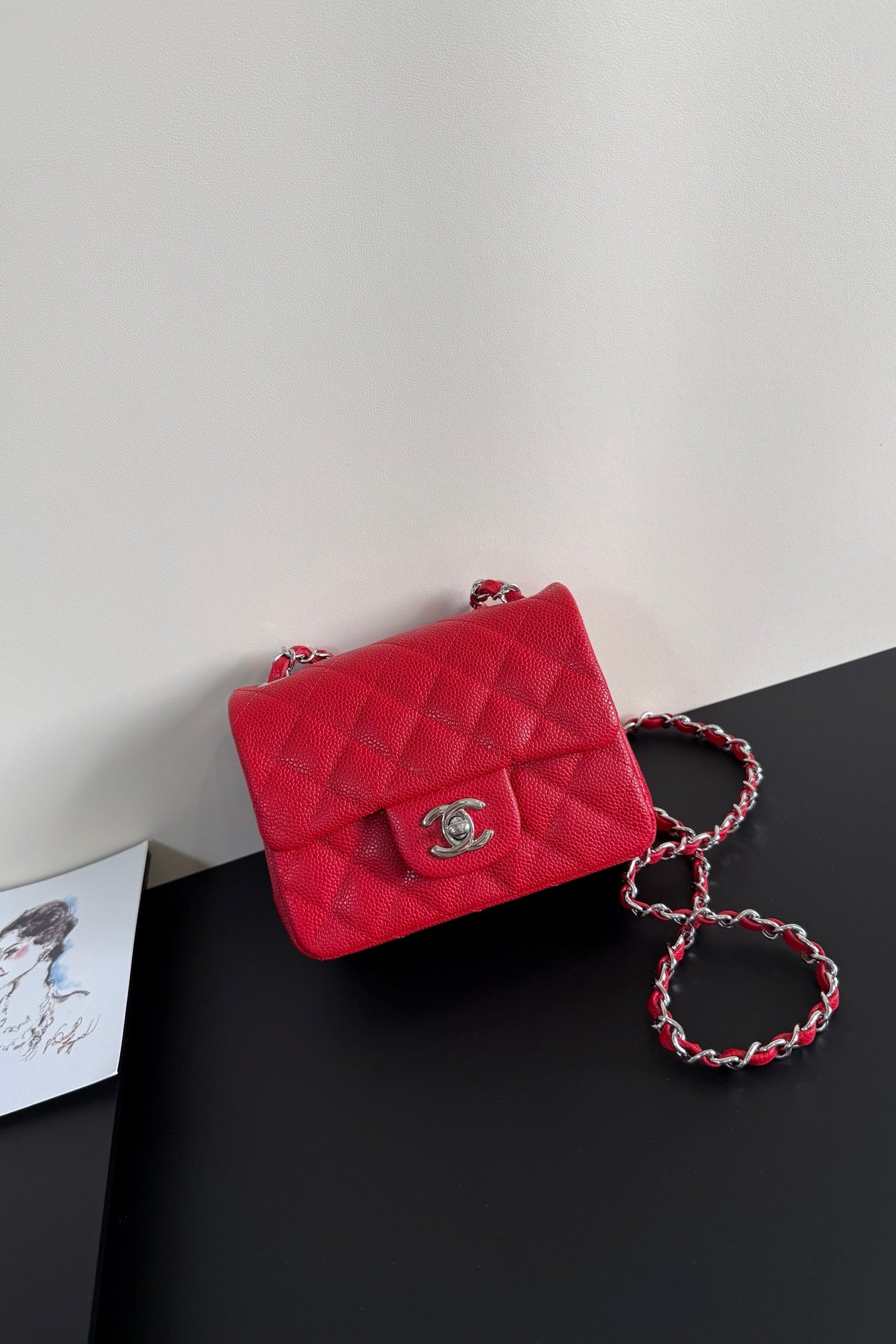CC Flap Bag 17cm Red Caviar SHW 284745