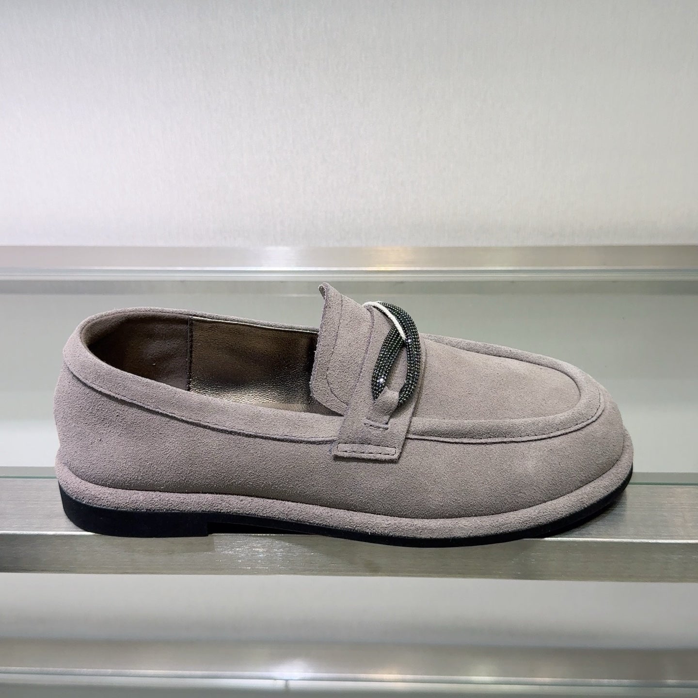 Brunello Women's Striped Shoes Grey Suede 578030