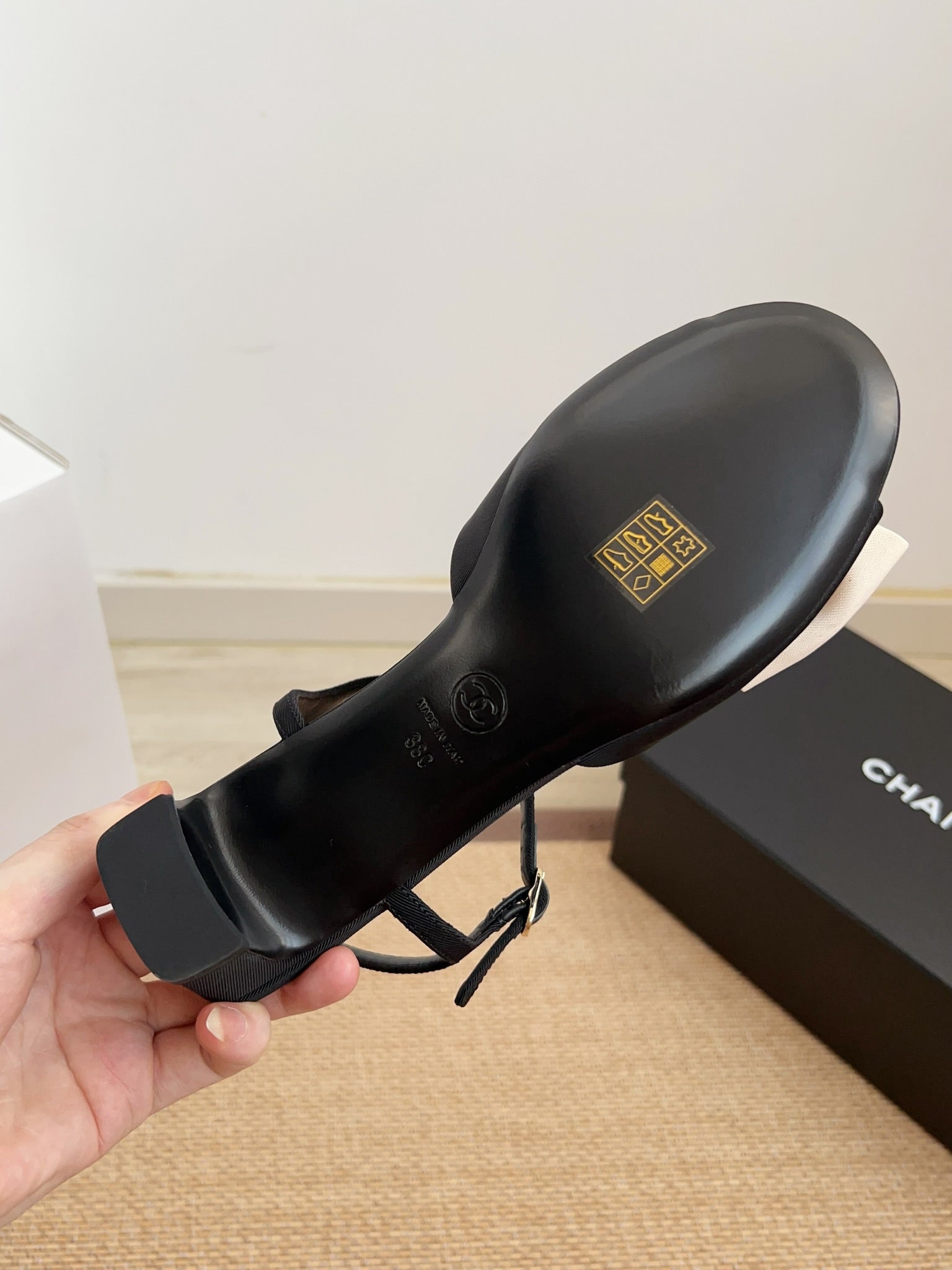CC Grosgrain Sandals 4cm Black Lambskin 708081
