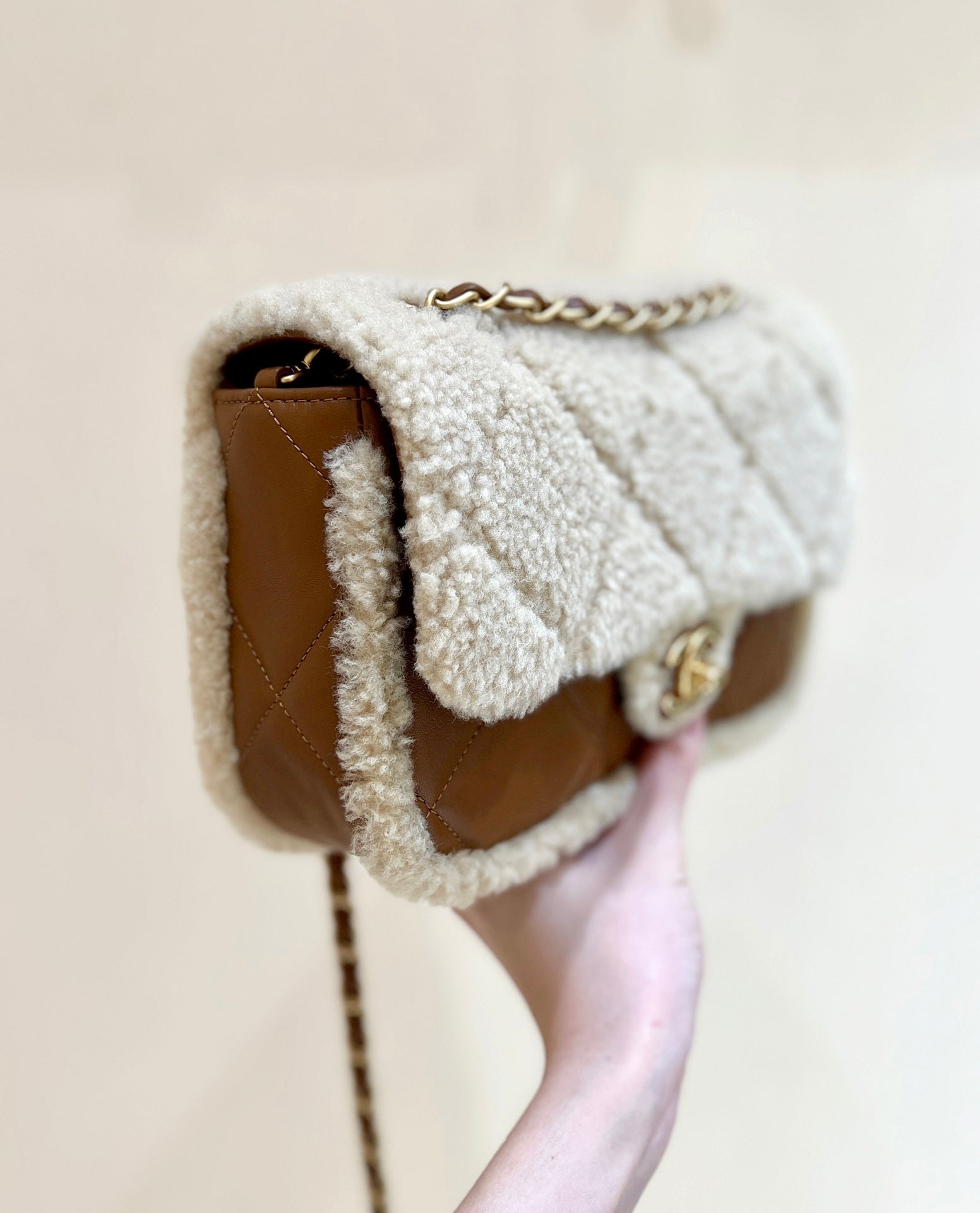 CC 24K Teddy Bear CF 23.5cm Brown Beige Lambskin & Fur Light GHW