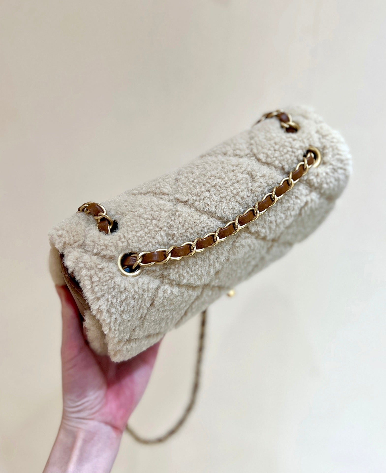 CC 24K Teddy Bear CF 23.5cm Brown Beige Lambskin & Fur Light GHW