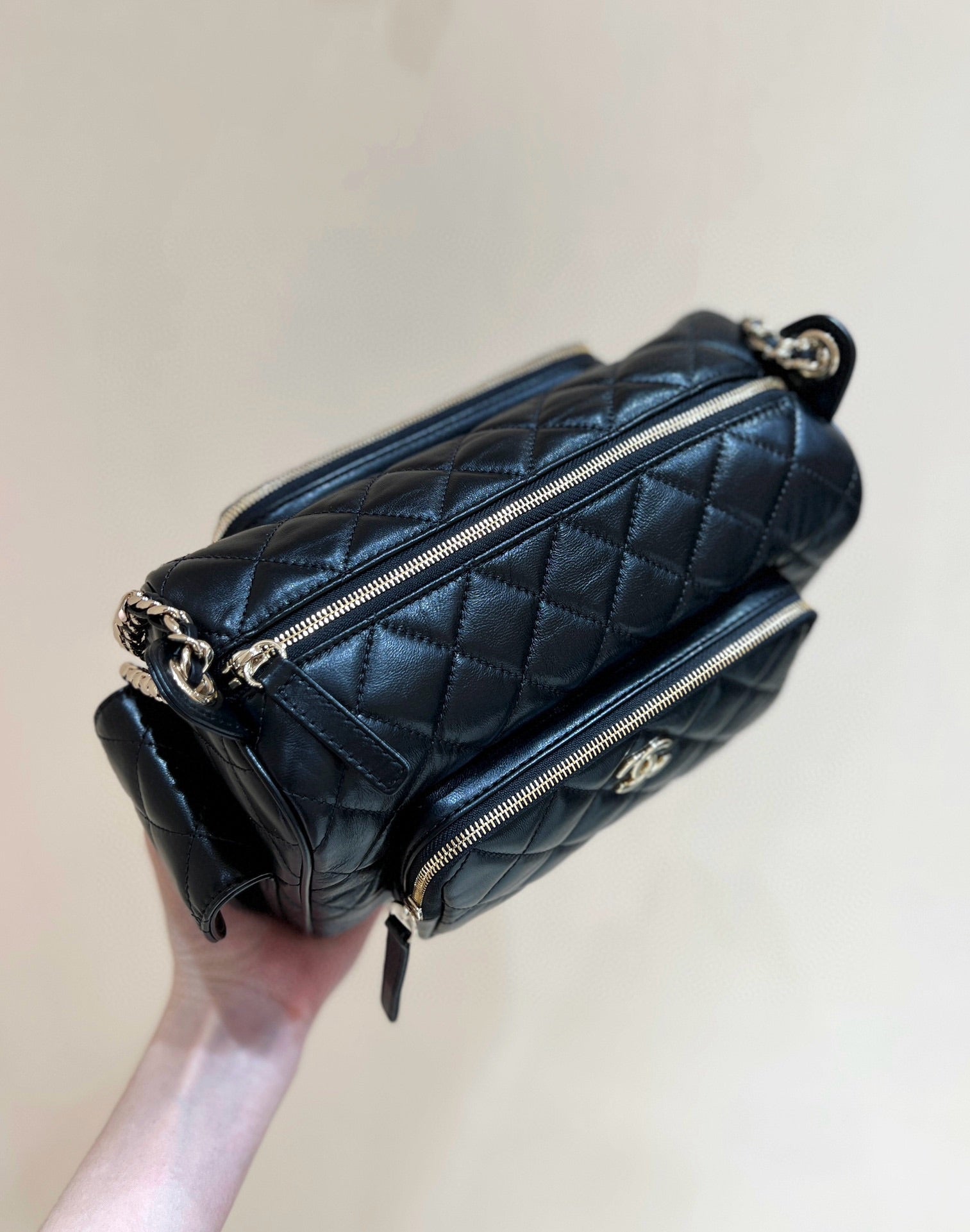Chanel 24K Special Edition Camera 24cm Bag Black Sheepskin