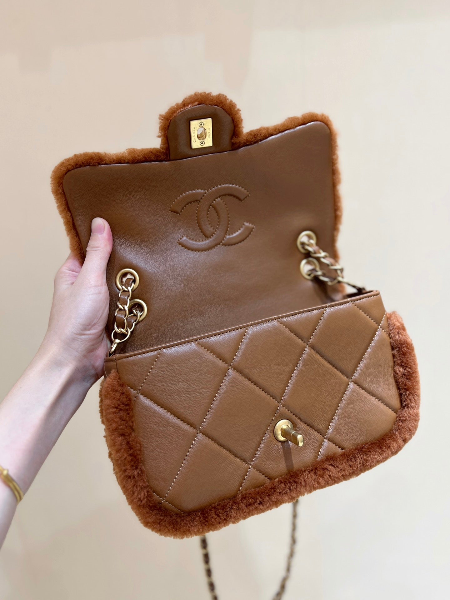 CC 24K Teddy Bear CF 23.5cm Brown Lambskin & Fur Light GHW