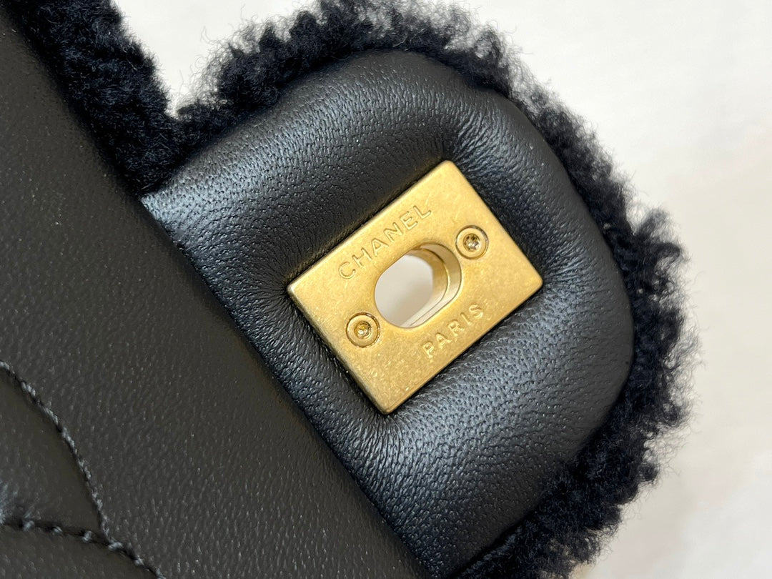 CC 24K Teddy Bear CF 23.5cm Black Lambskin & Fur Light GHW