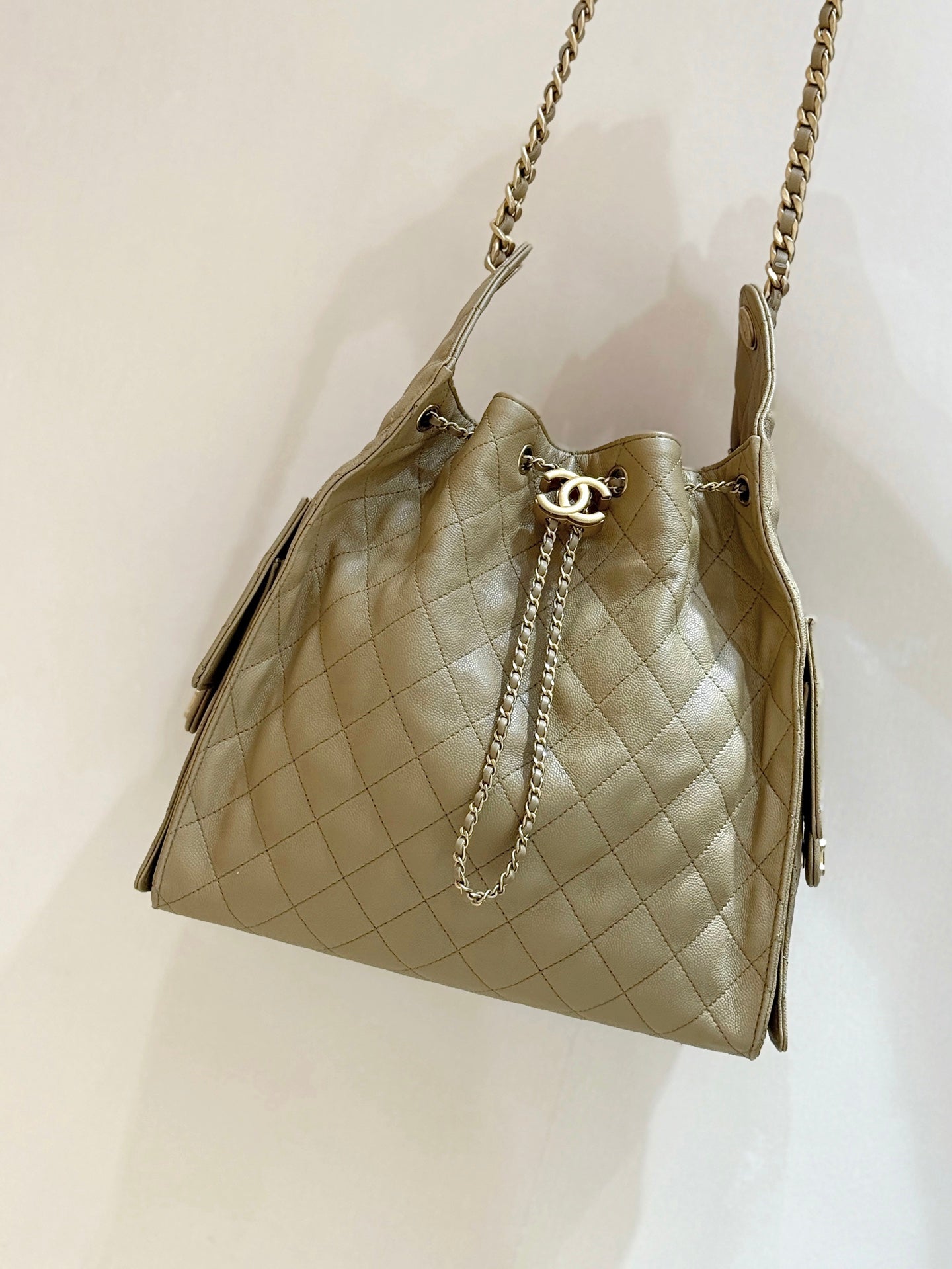 CC 25C Hobo Bag Large 40cm Beige Caviar GHW 290179