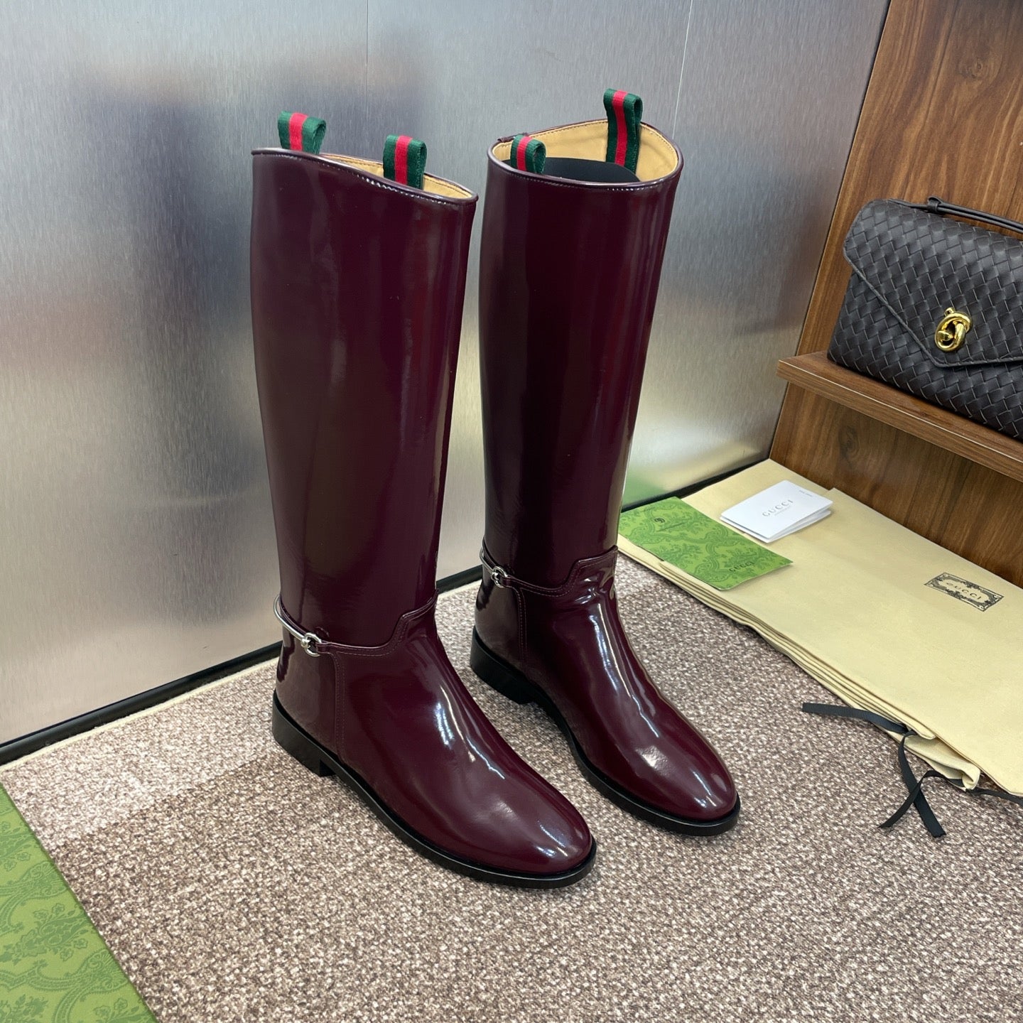 GG Women's Boot With Slim Horsebit 2.5cm Burgundy Shiny leather 508912