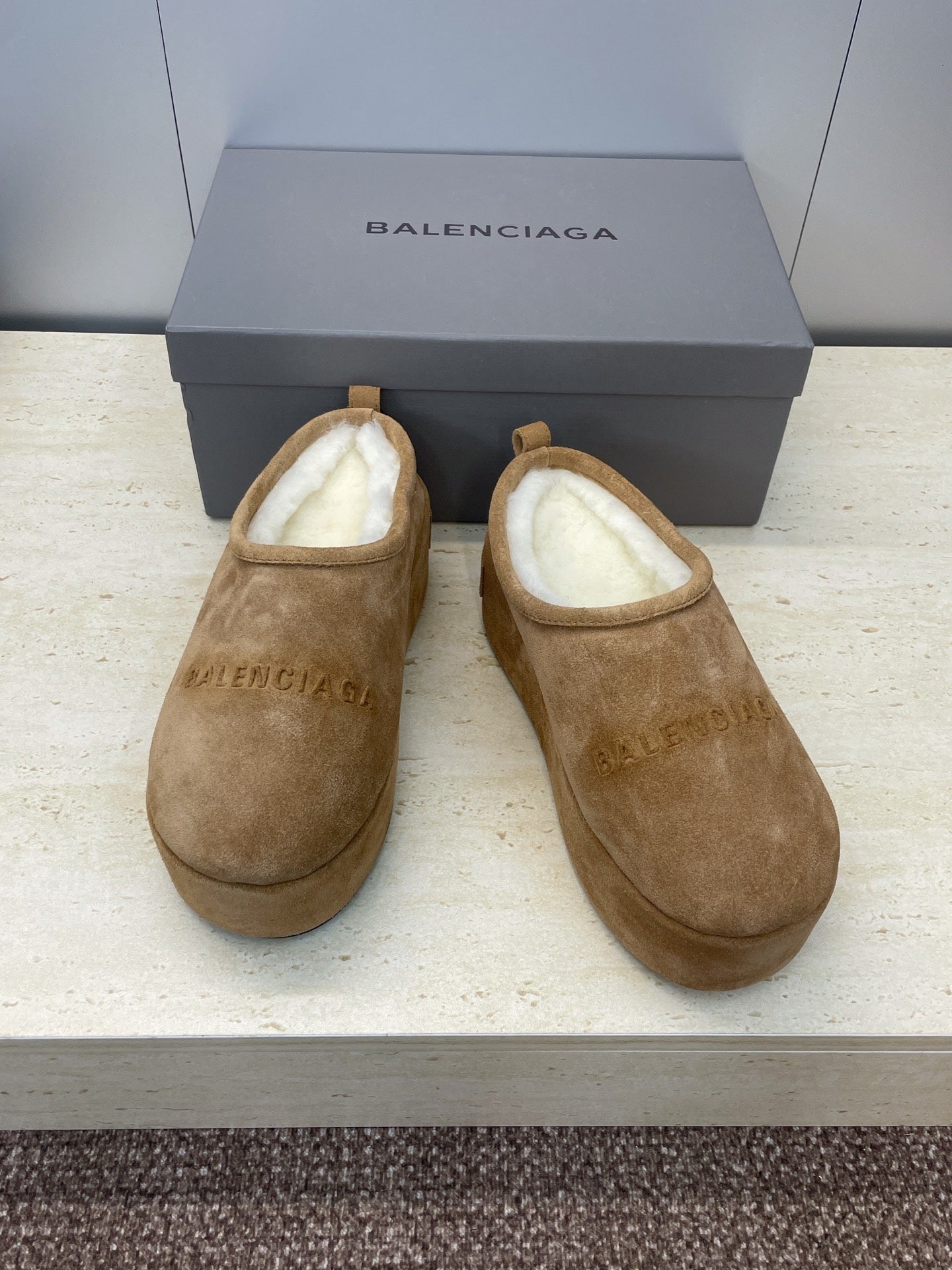 Balenciaga Alaska Slide Brown White Suede Fur 551897