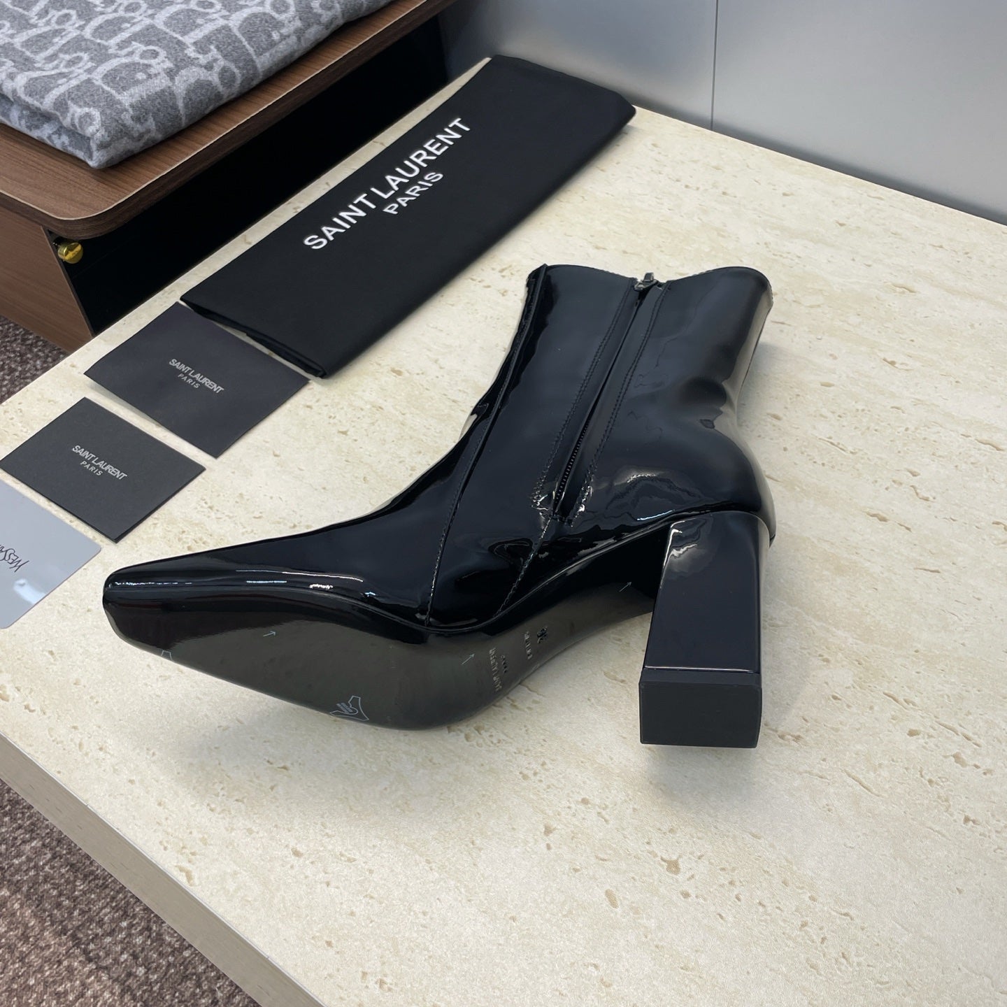 YSL Maxine Boots 75mm Black Patent Leather 551930