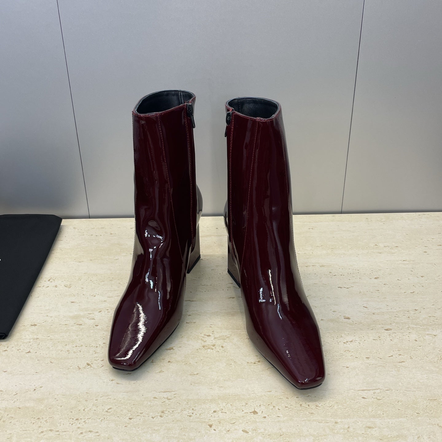 YSL Maxine Boots 75mm Burgundy Patent Leather 551931