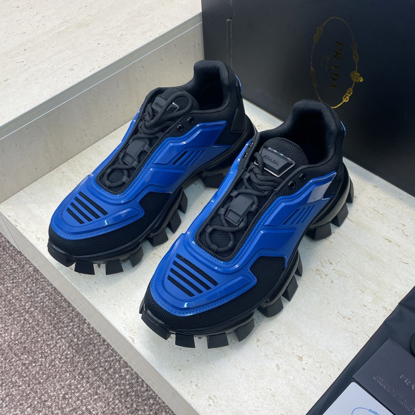Prada Cloudbust Thunder Blue Black Rubber Knit Fabric 102203