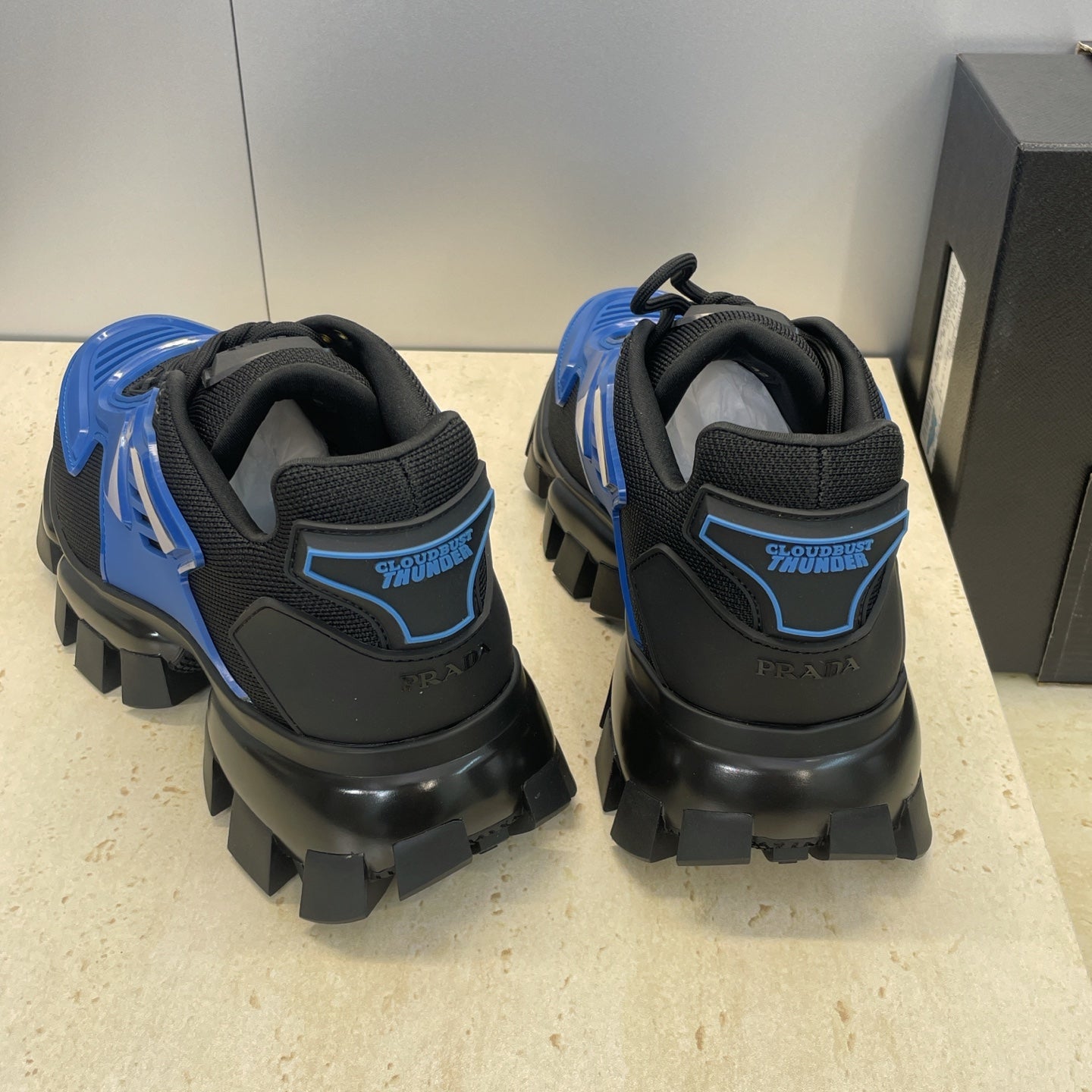 Prada Cloudbust Thunder Blue Black Rubber Knit Fabric 102203