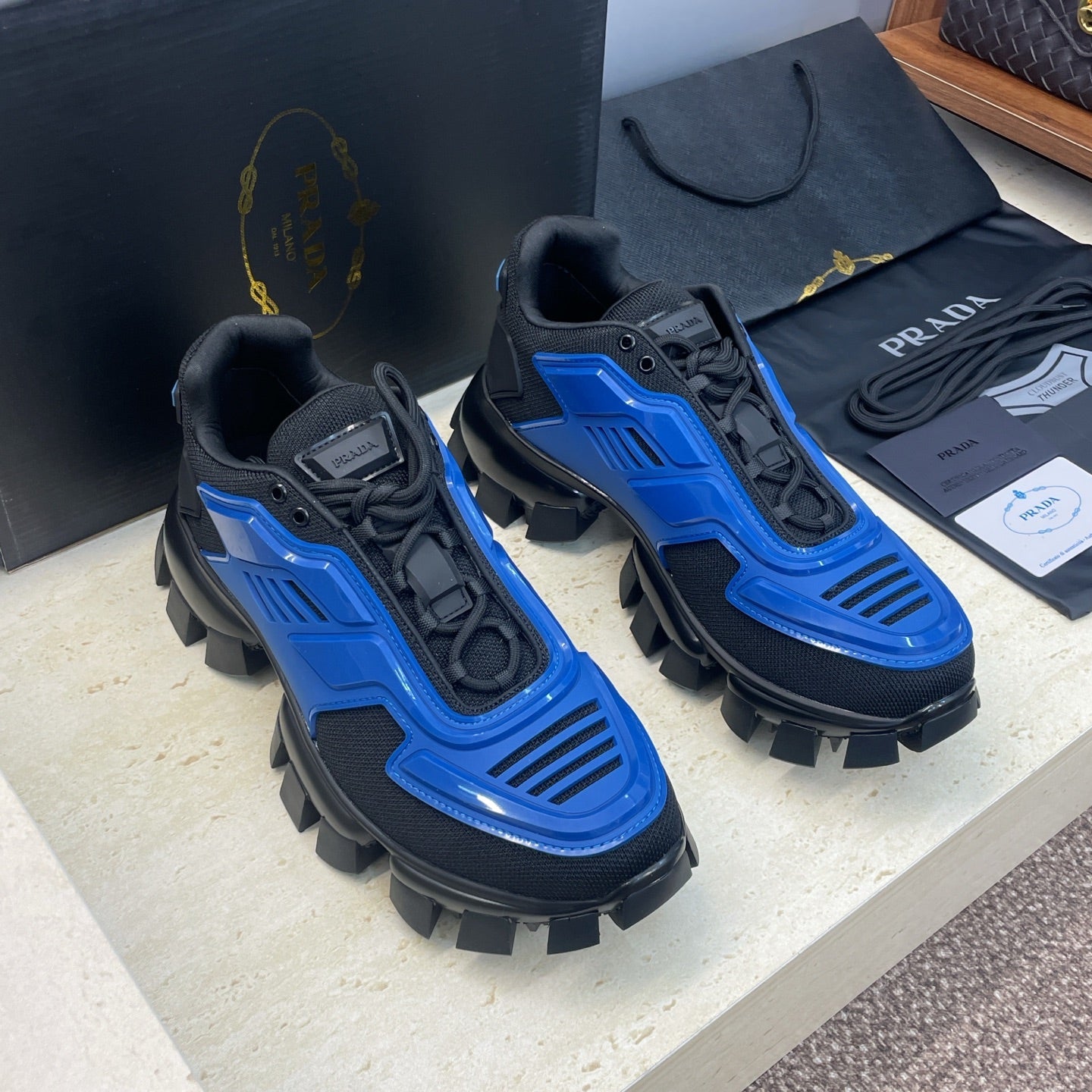 Prada Cloudbust Thunder Blue Black Rubber Knit Fabric 102203