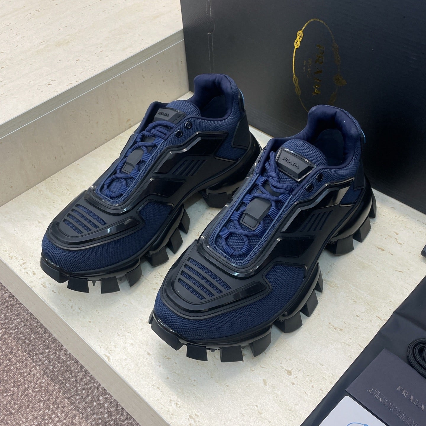 Prada Cloudbust Thunder Dark Blue Black Rubber Knit Fabric 102201