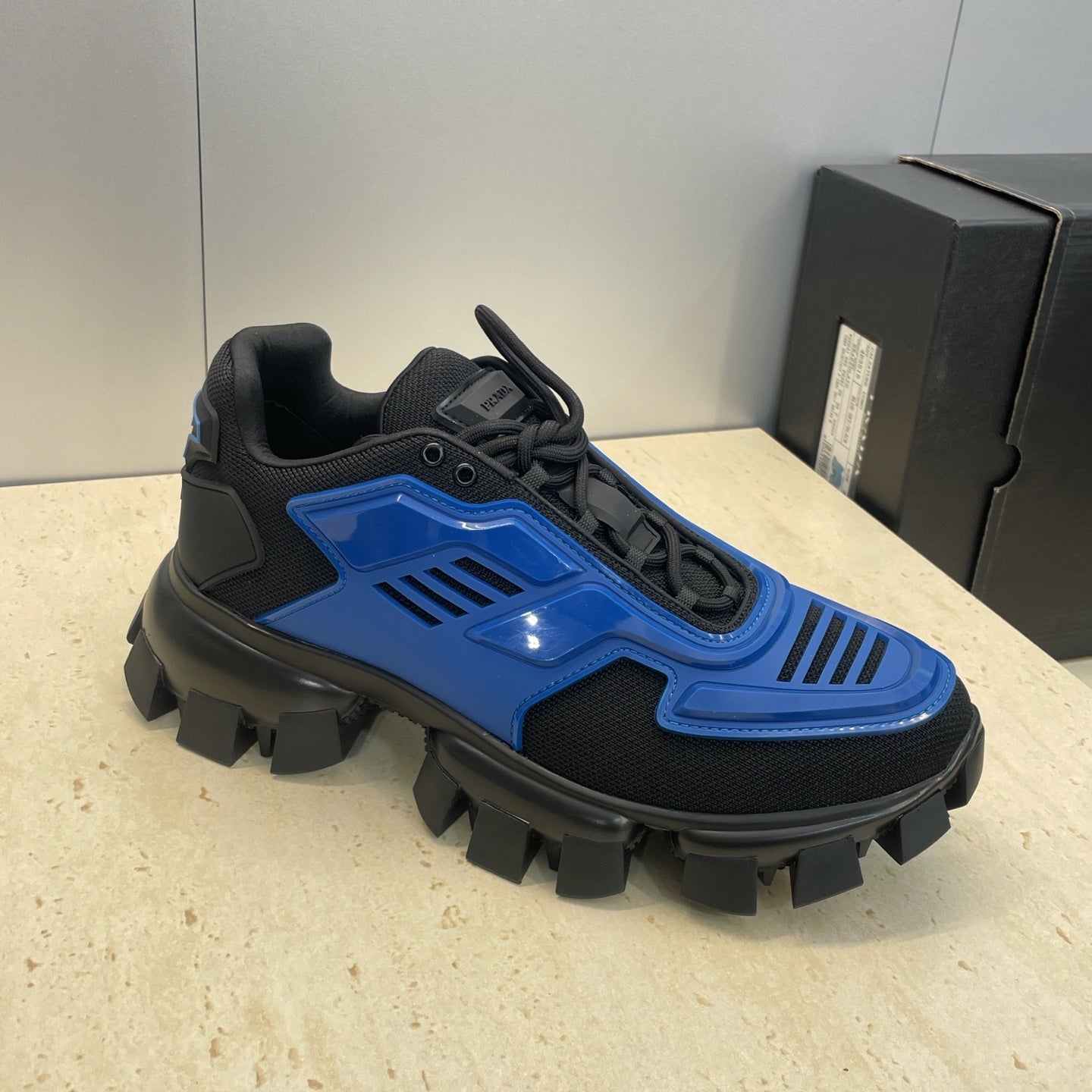 Prada Cloudbust Thunder Blue Black Rubber Knit Fabric 102203