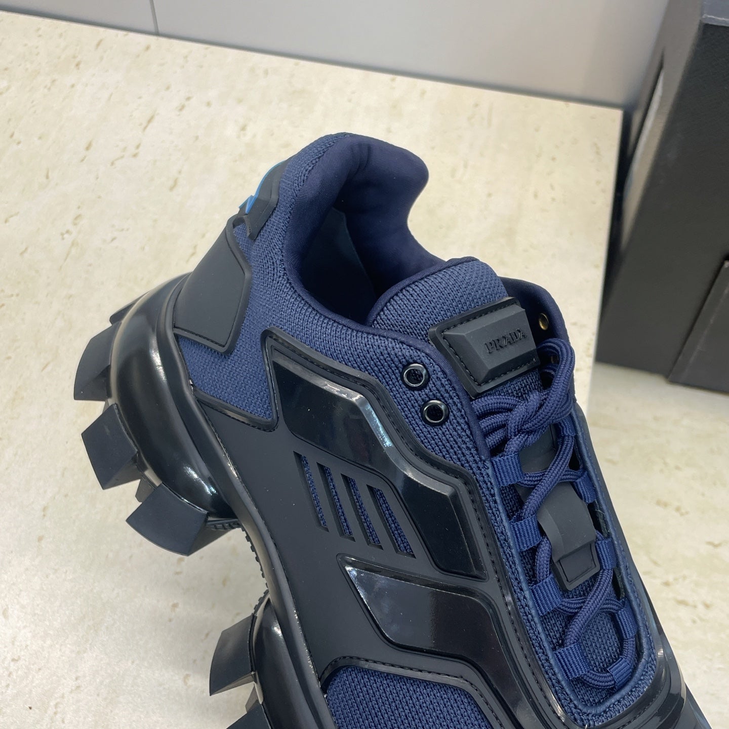 Prada Cloudbust Thunder Dark Blue Black Rubber Knit Fabric 102201