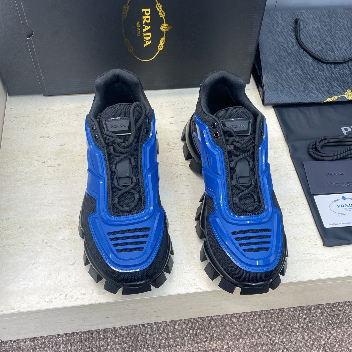 Prada Cloudbust Thunder Blue Black Rubber Knit Fabric 102203