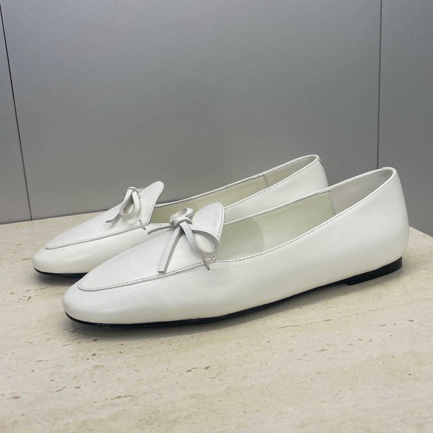 Celine 26s Ballet Flats In White Lambskin With Bow
