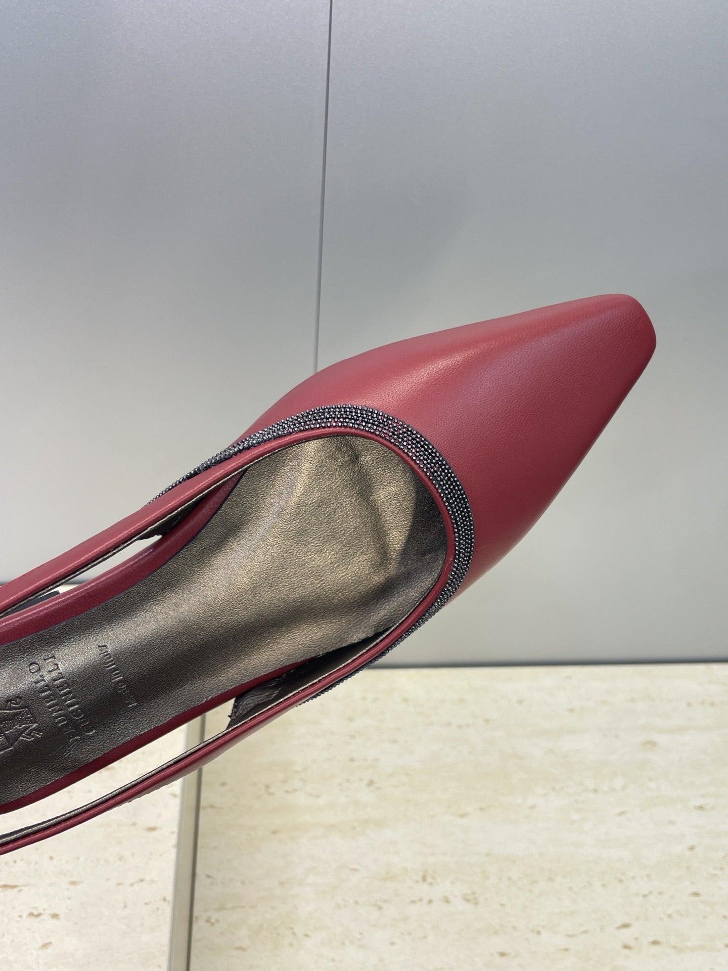Brunello Twill Slingback Flats Burgundy Calfskin 607024