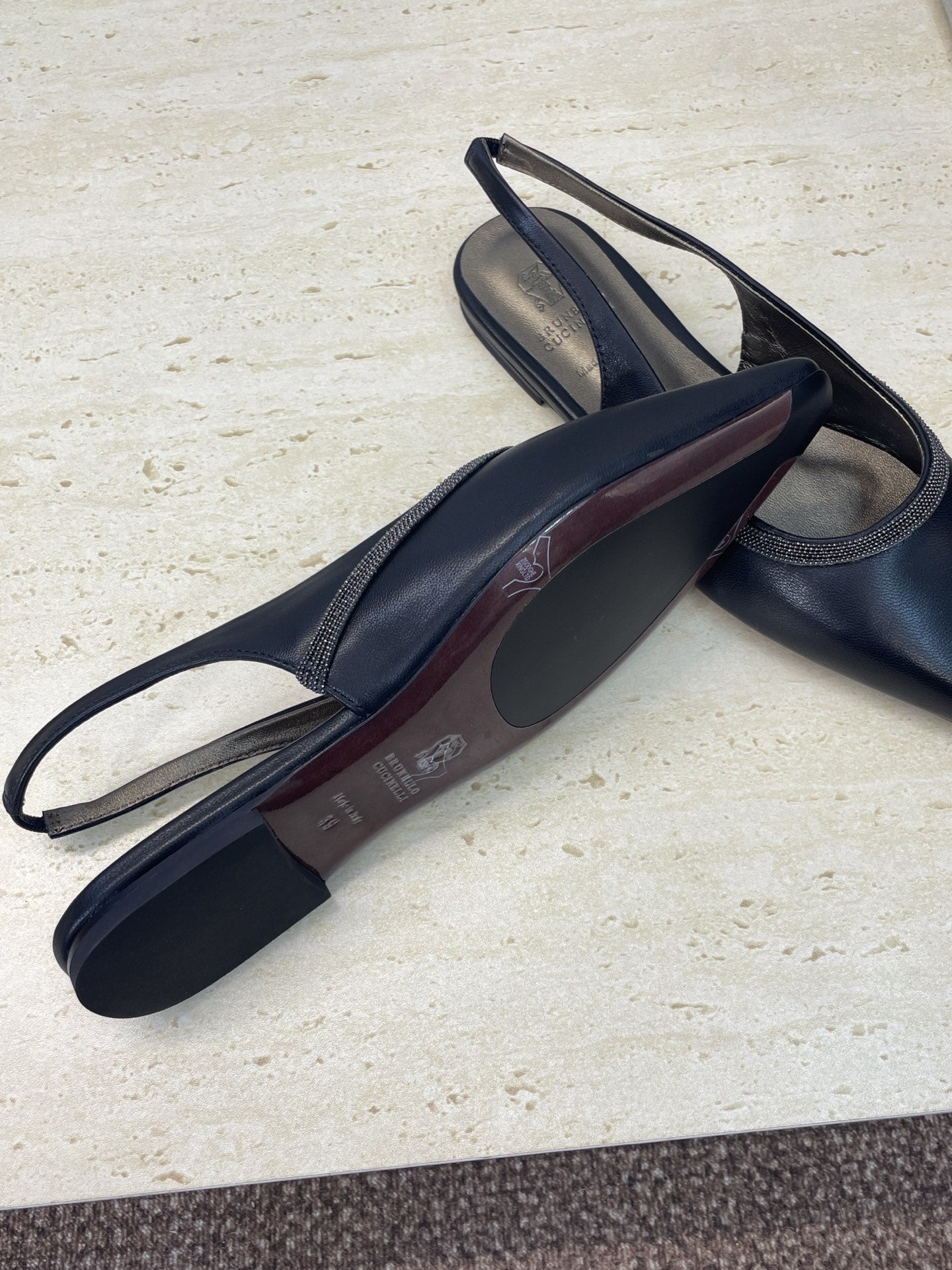 Brunello Twill Slingback Flats Black Calfskin 607026