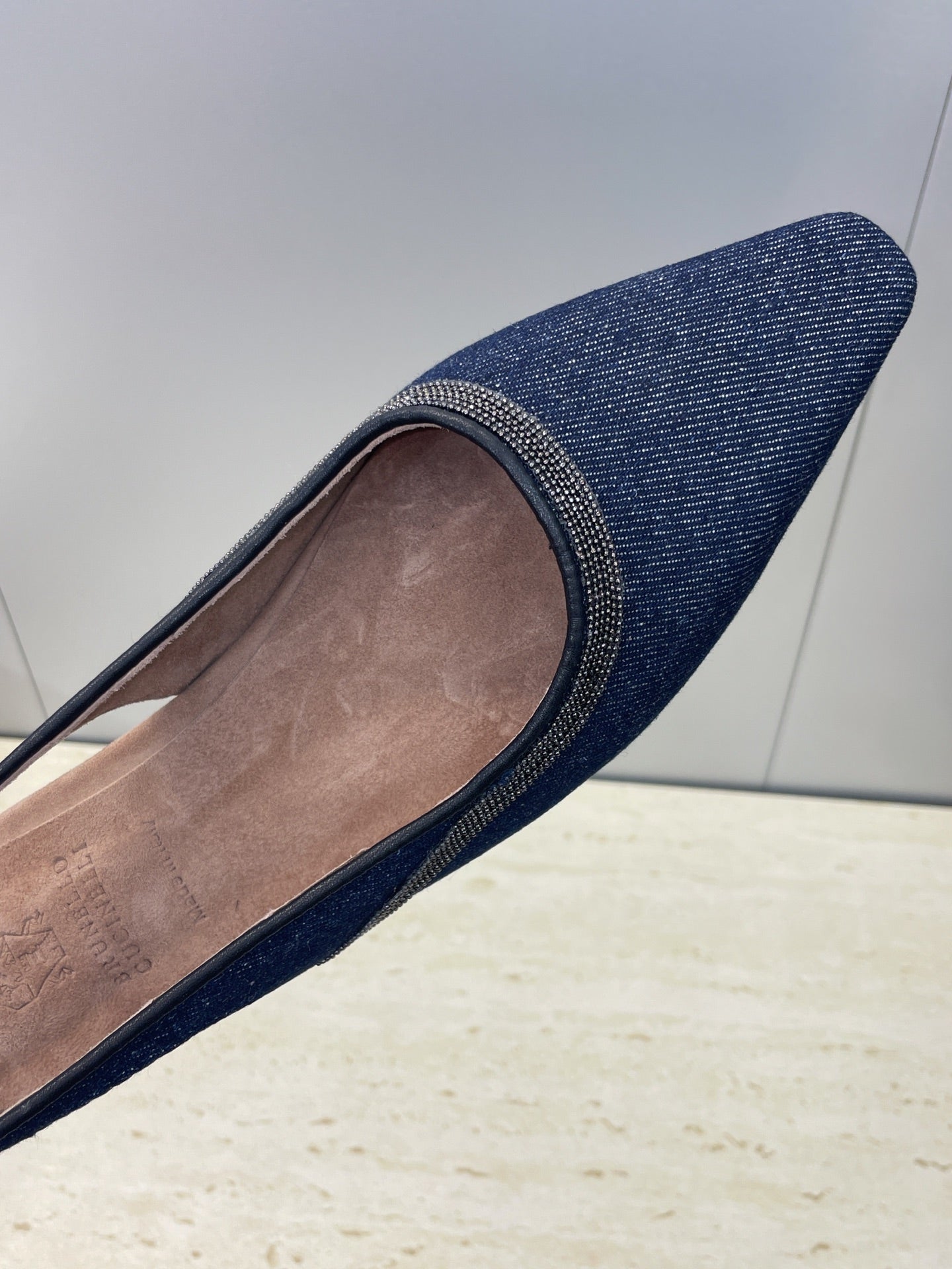 Brunello Twill Slingback Flats Black Denim 607029