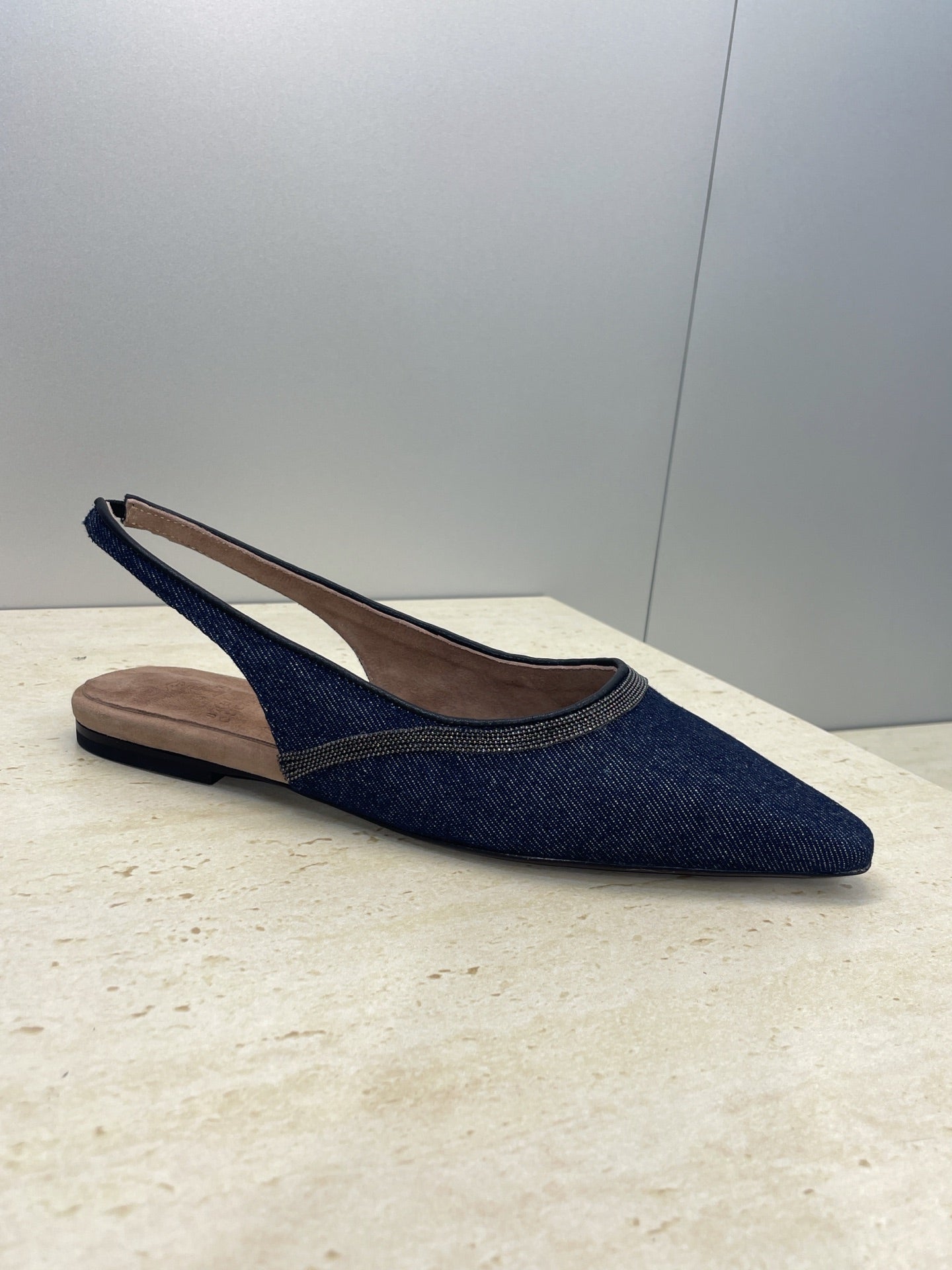Brunello Twill Slingback Flats Black Denim 607029