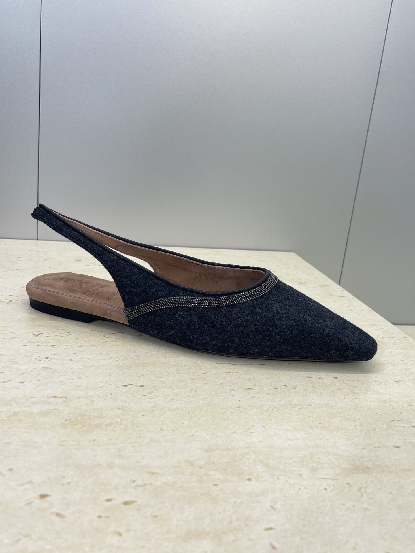 Brunello Twill Slingback Flats Black Fabric 607030