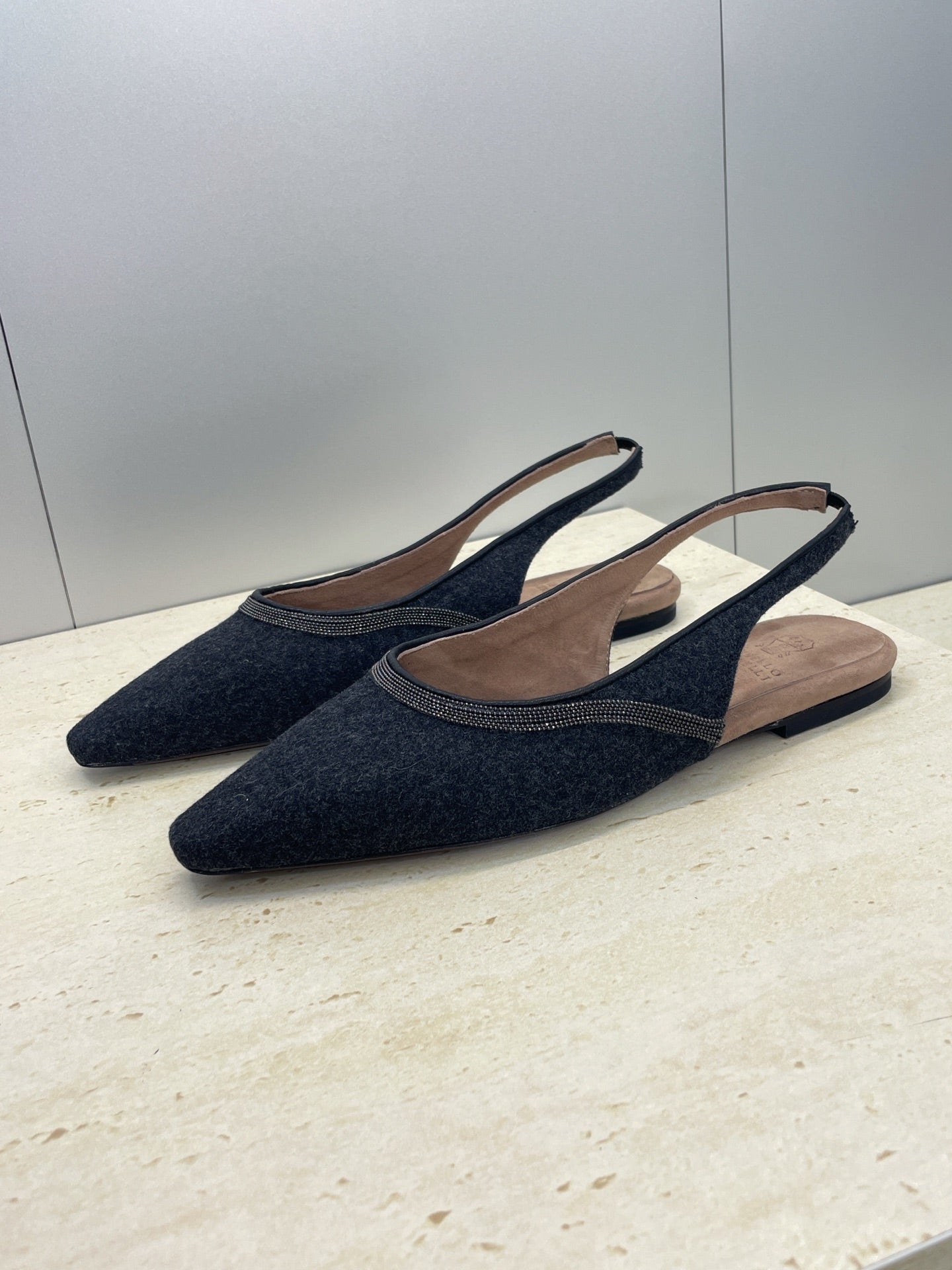 Brunello Twill Slingback Flats Black Fabric 607030