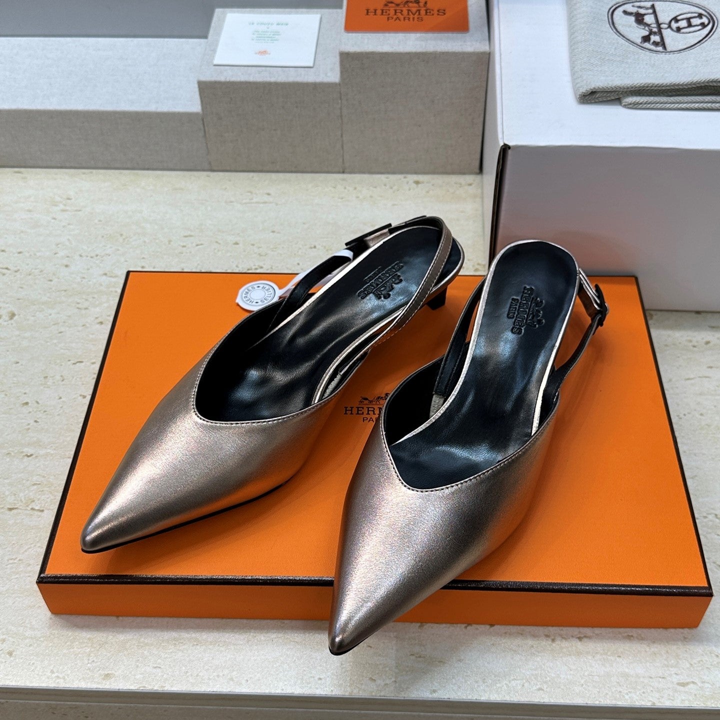 HM Nicoletta Slingback 4cm Sliver Calfskin 830190