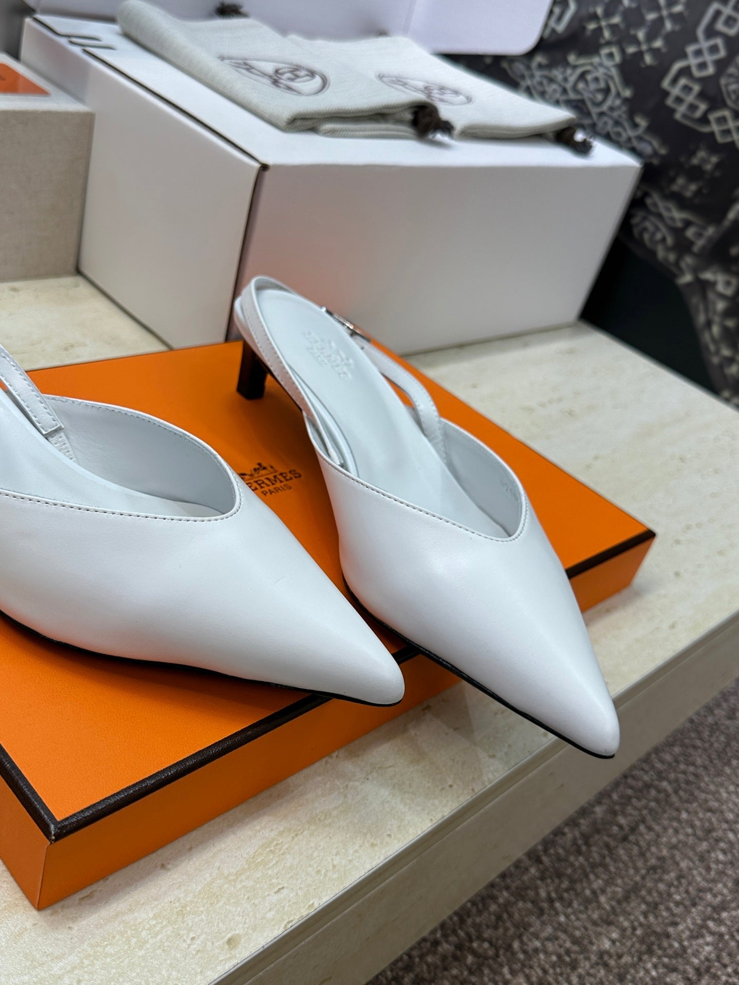 HM Nicoletta Slingback 4cm White Calfskin 830192