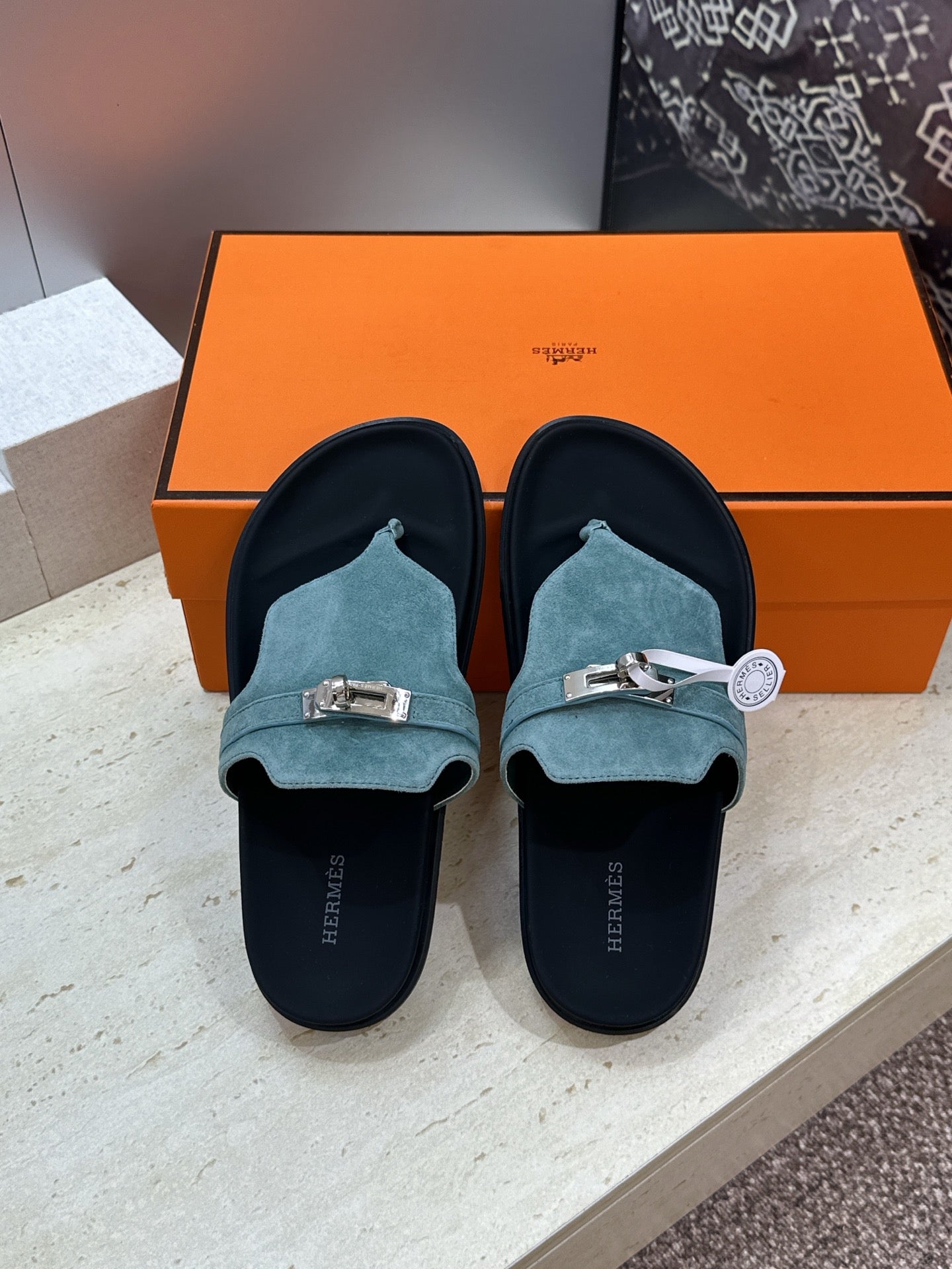 HM 26s Empire Sandal In Dusty Sky Blue Suede Silver Hardware