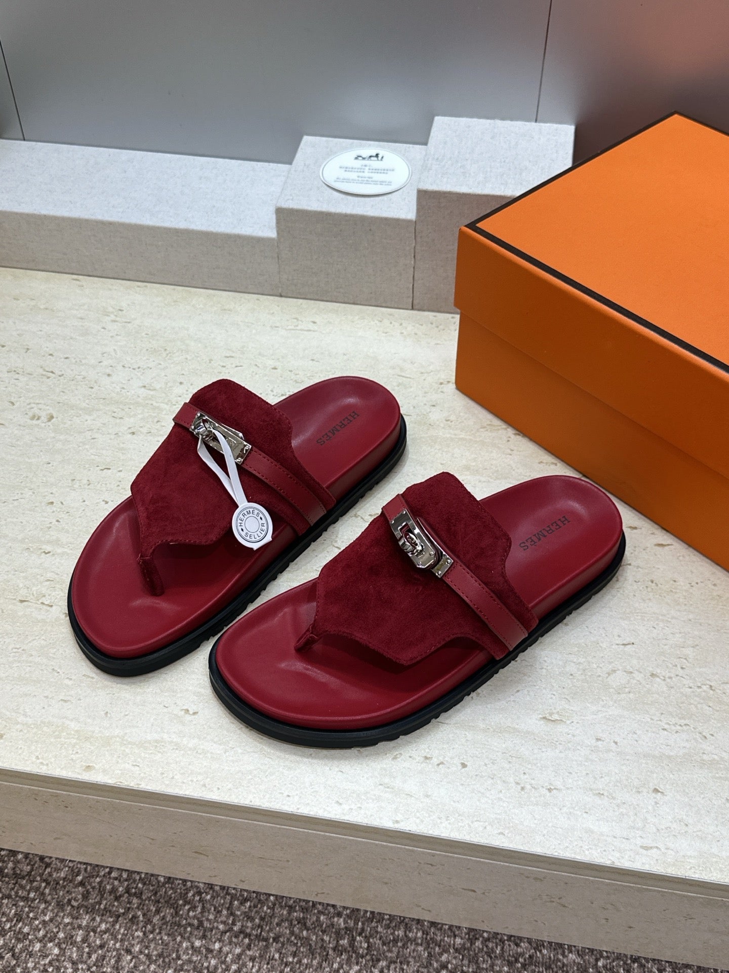 HM 26s Empire Sandal In Burgundy Red Suede Silver Hardware