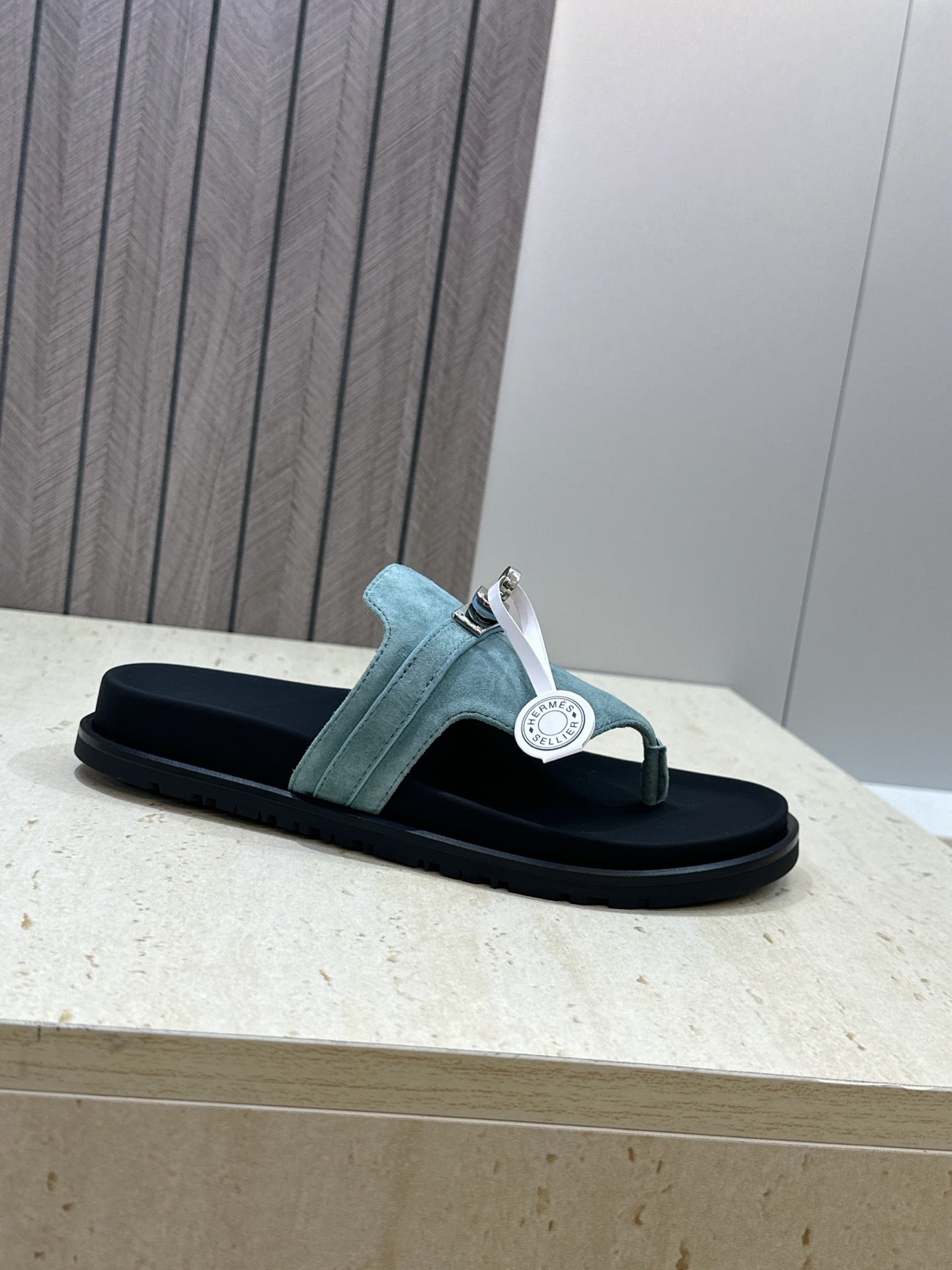 HM 26s Empire Sandal In Dusty Sky Blue Suede Silver Hardware