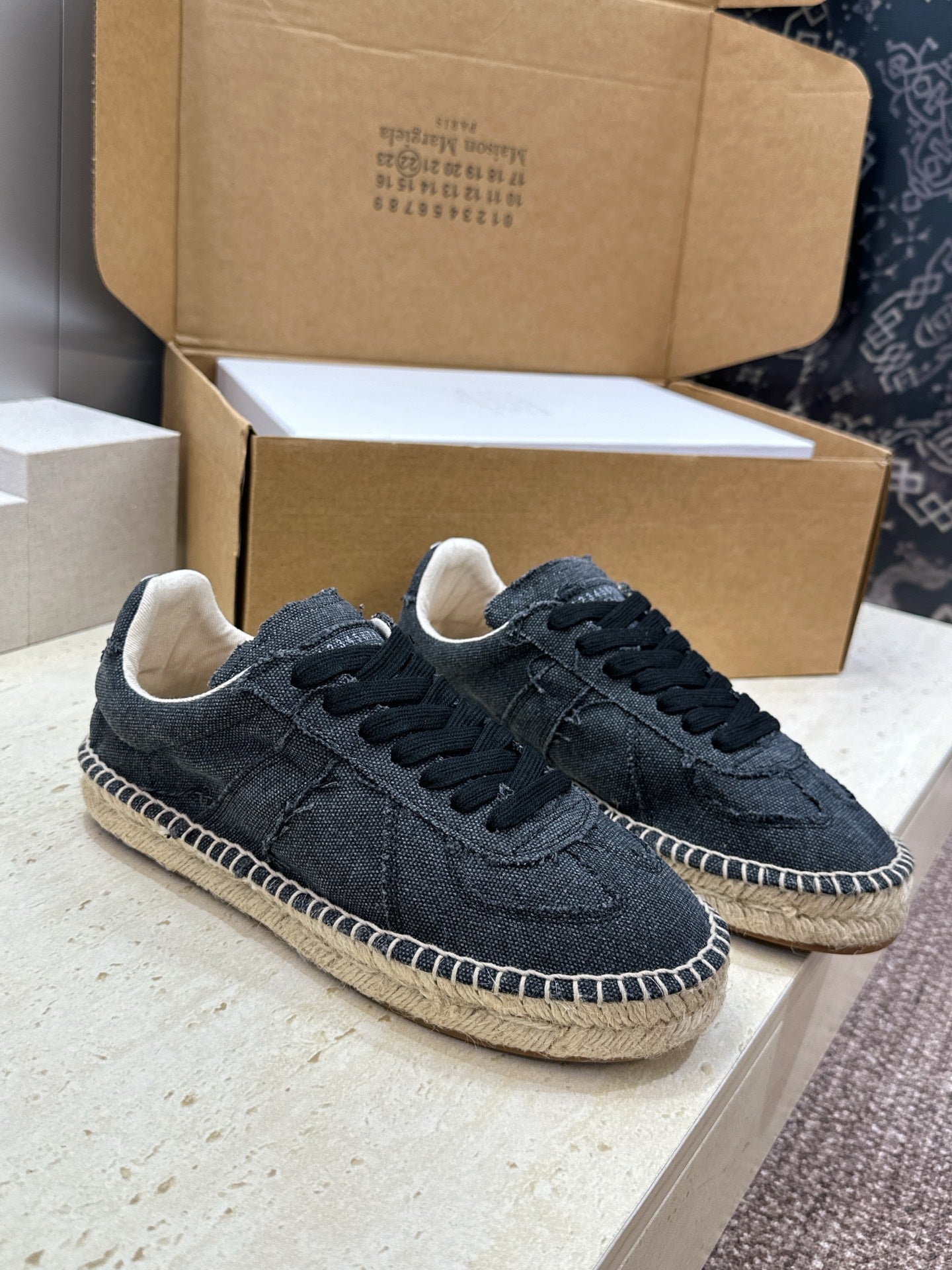 MM6 Replica Frayed Sneakers Grey Espadrille Canvas 959424