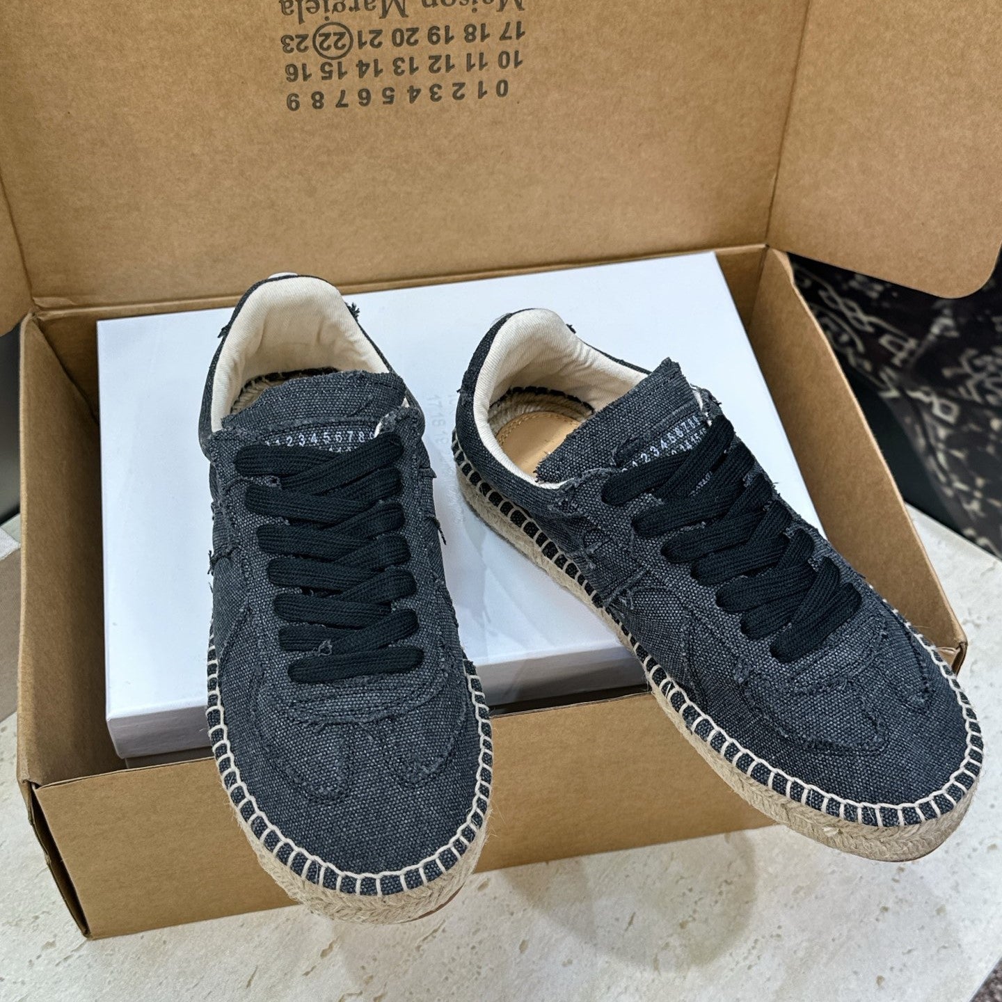 MM6 Replica Frayed Sneakers Grey Espadrille Canvas 959424