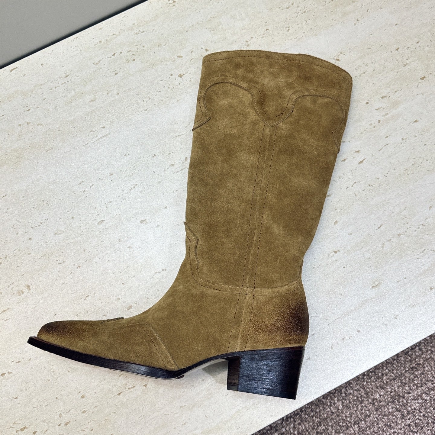 Celine 26s Mid-Calf Boots 4.5cm Khaki Suede 959447