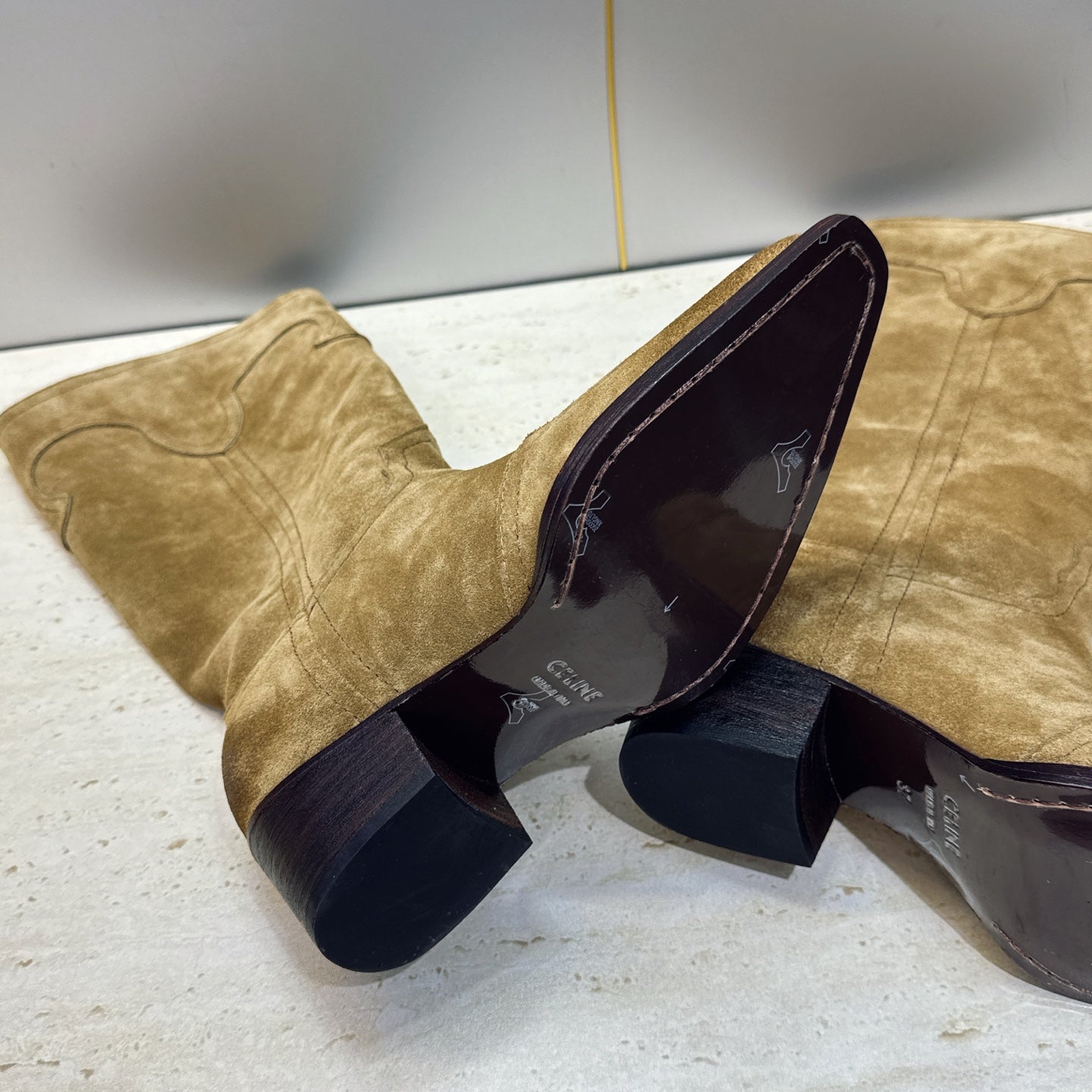 Celine 26s Mid-Calf Boots 4.5cm Khaki Suede 959447