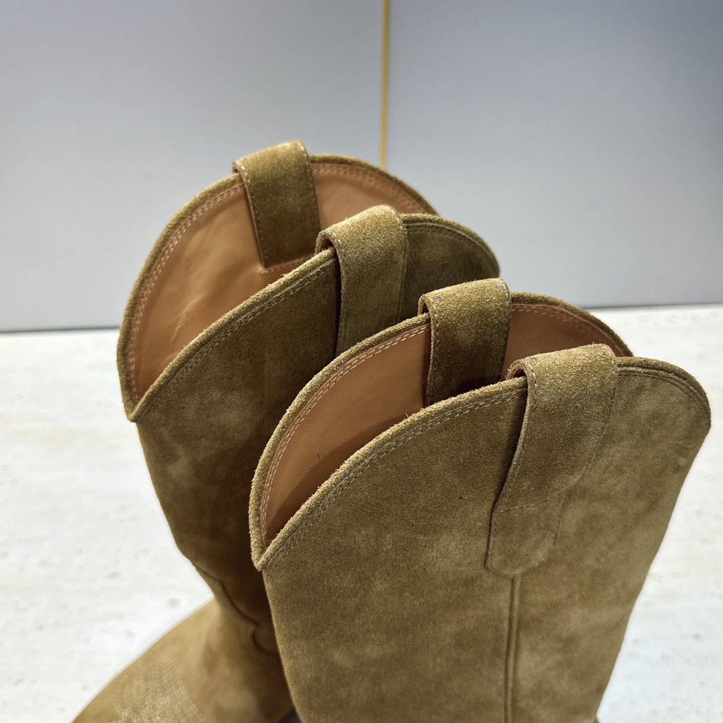 Celine 26s Mid-Calf Boots 4.5cm Khaki Suede 959452