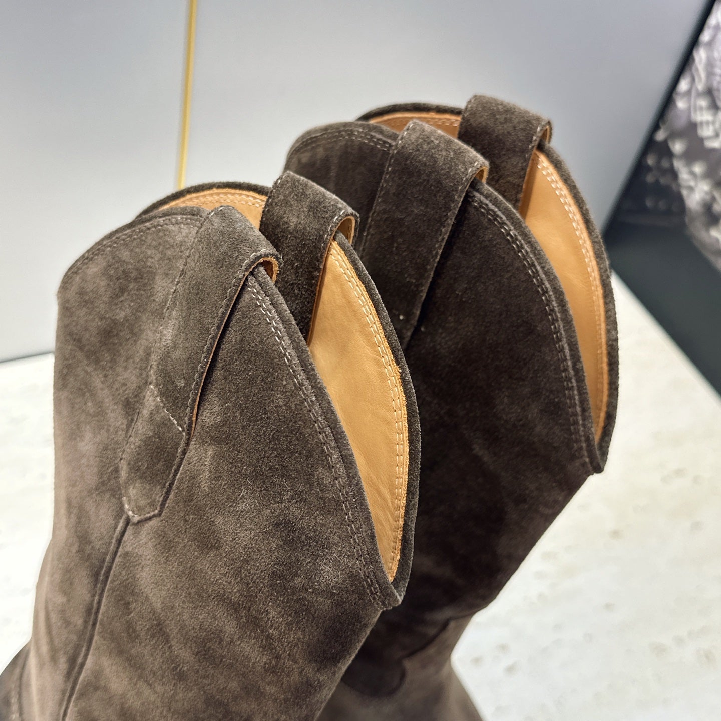 Celine 26s Mid-Calf Boots 4.5cm Taupe Suede 959453